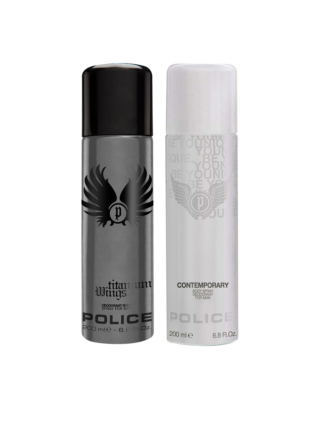 Police Men Set of Titanium Wings & Contemporary Deodorant Body Spray - 200 ml Each