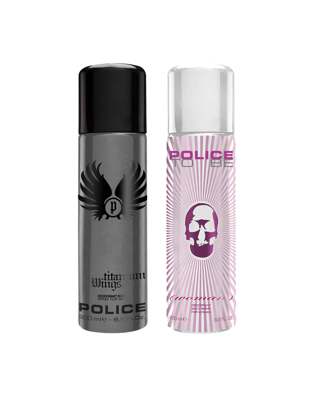 Police Set of Men Titanium Wings & To Be Woman Deodorant Body Spray - 200 ml Each