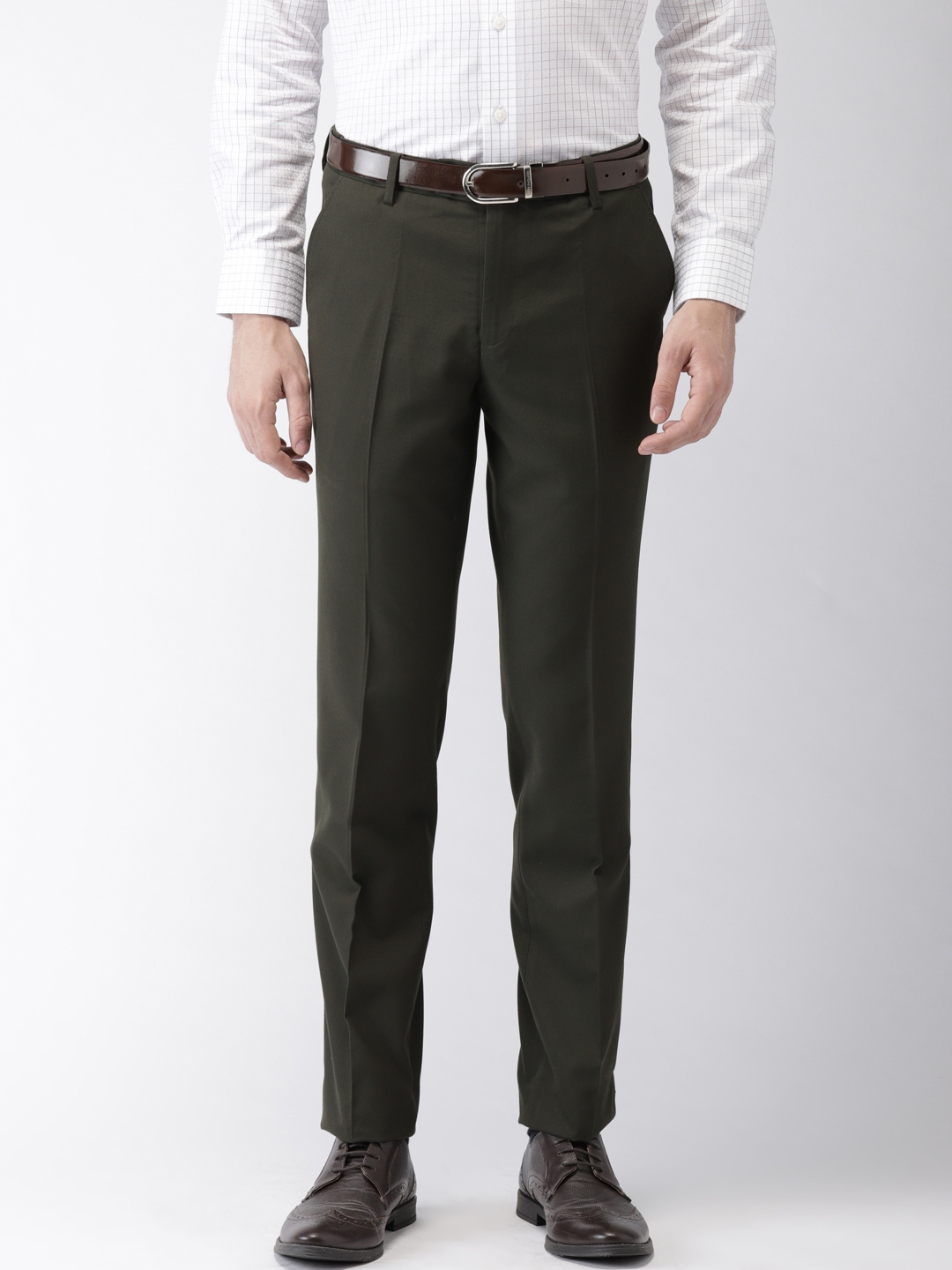 Olive Green Solid Italian Fit Cotton Blend Formal Trousers For Men  TAD