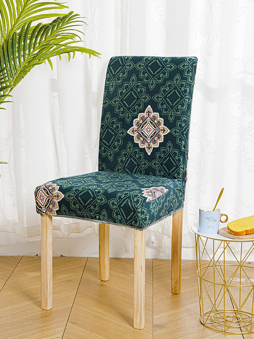 HOUSE OF QUIRK Green Brocade Removable Chair Cover