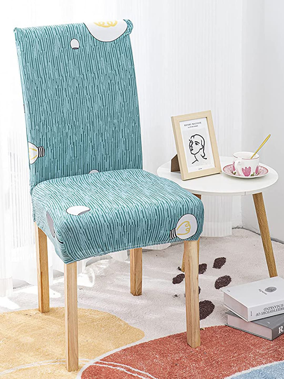 HOUSE OF QUIRK Green Printed Elastic  Stretch Removable Chair Cover