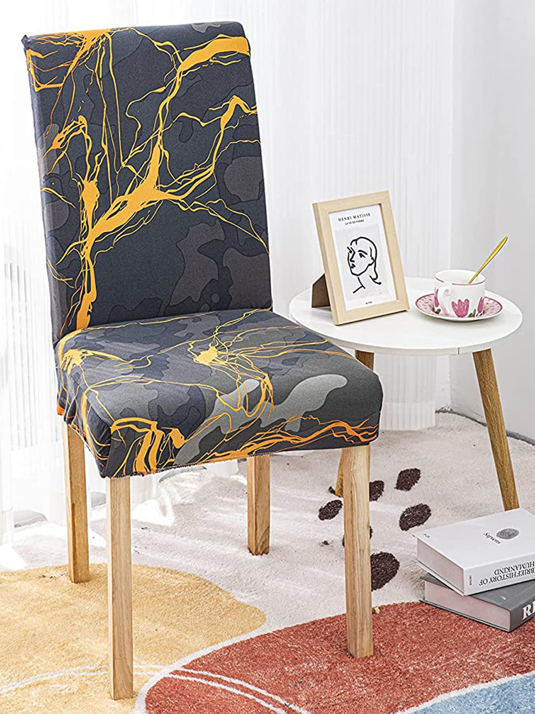 HOUSE OF QUIRK Grey Printed Stretch Removable Chair Cover