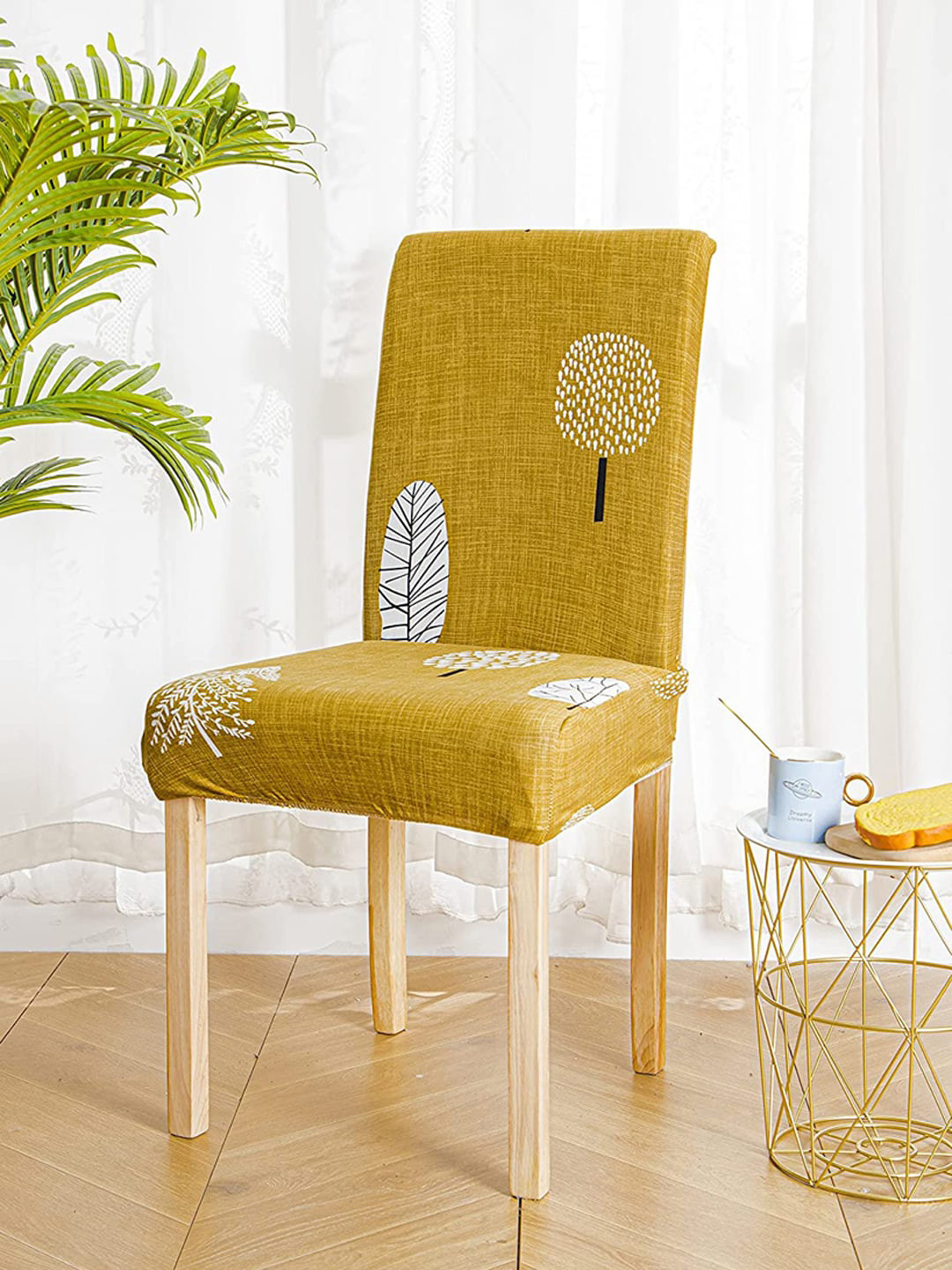 HOUSE OF QUIRK Yellow Printed Removable Chair Cover