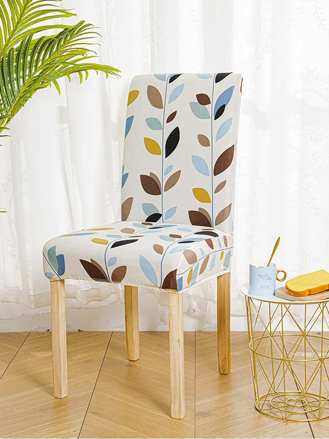 HOUSE OF QUIRK White & Blue Printed Chair Cover