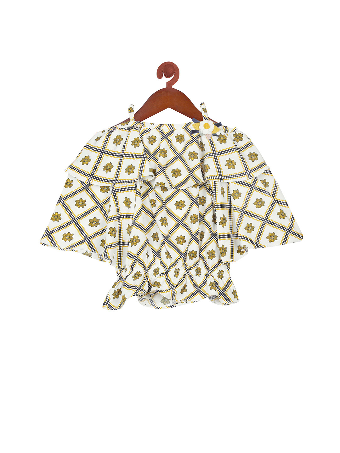 Tiny Girl White & Green Geometric Print Cape Top