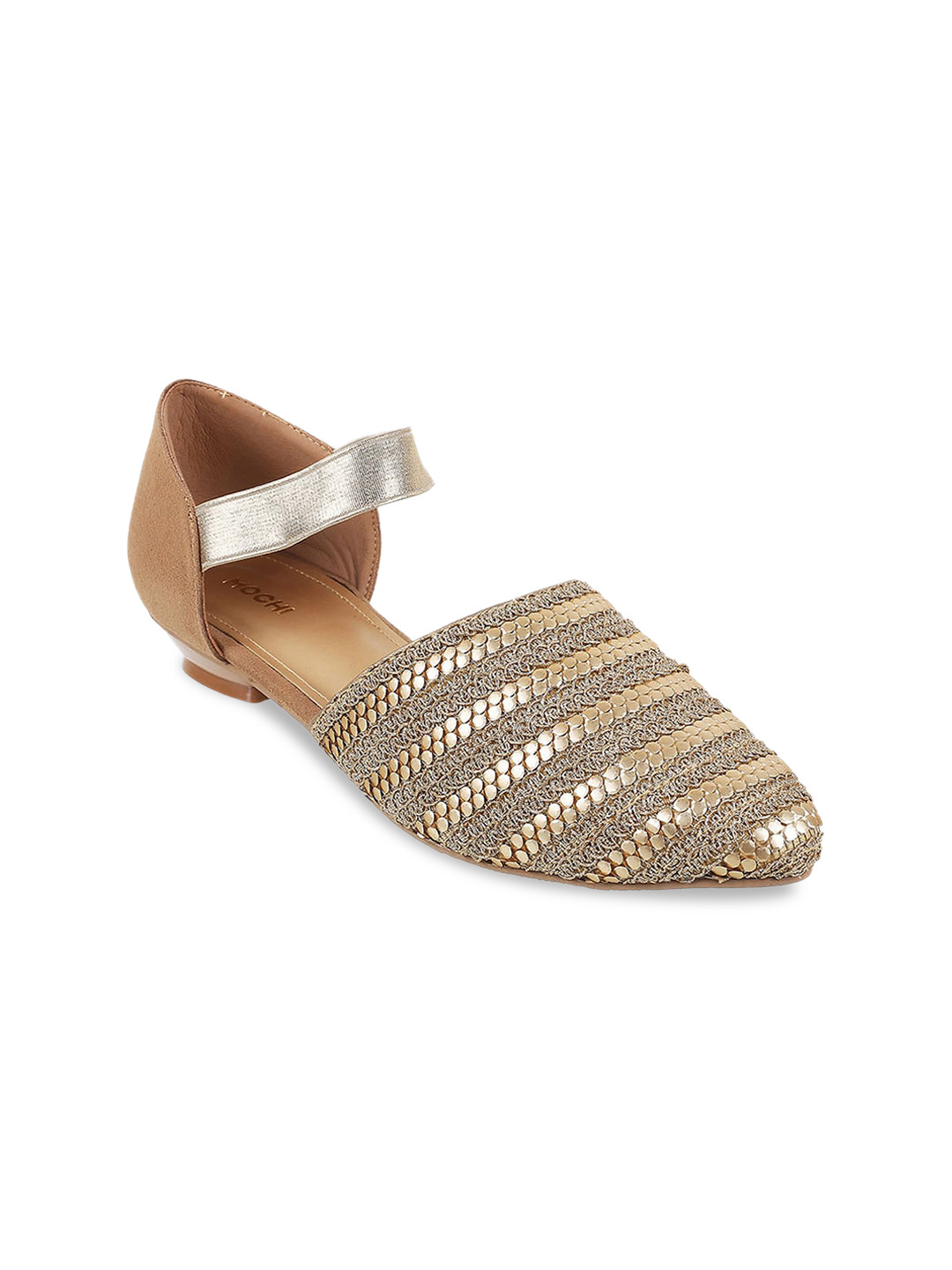 Mochi Women Gold-Toned Ankle Loop Flats