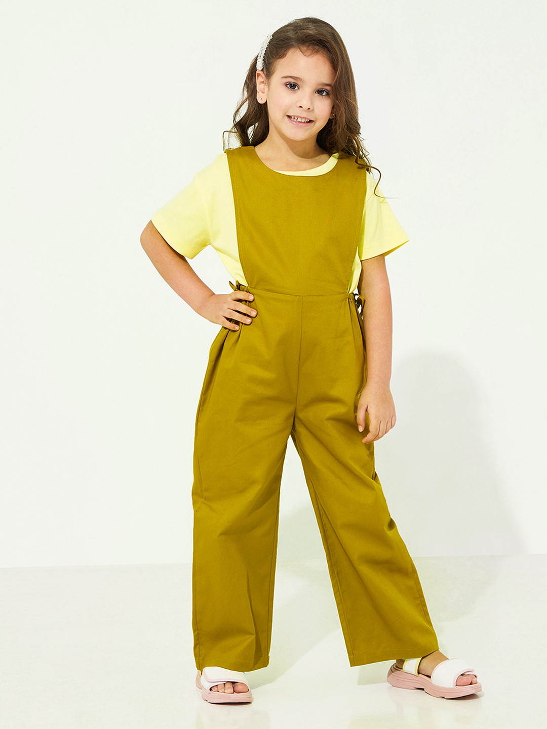 Cherry Crumble Girls Mustard Basic Jumpsuit