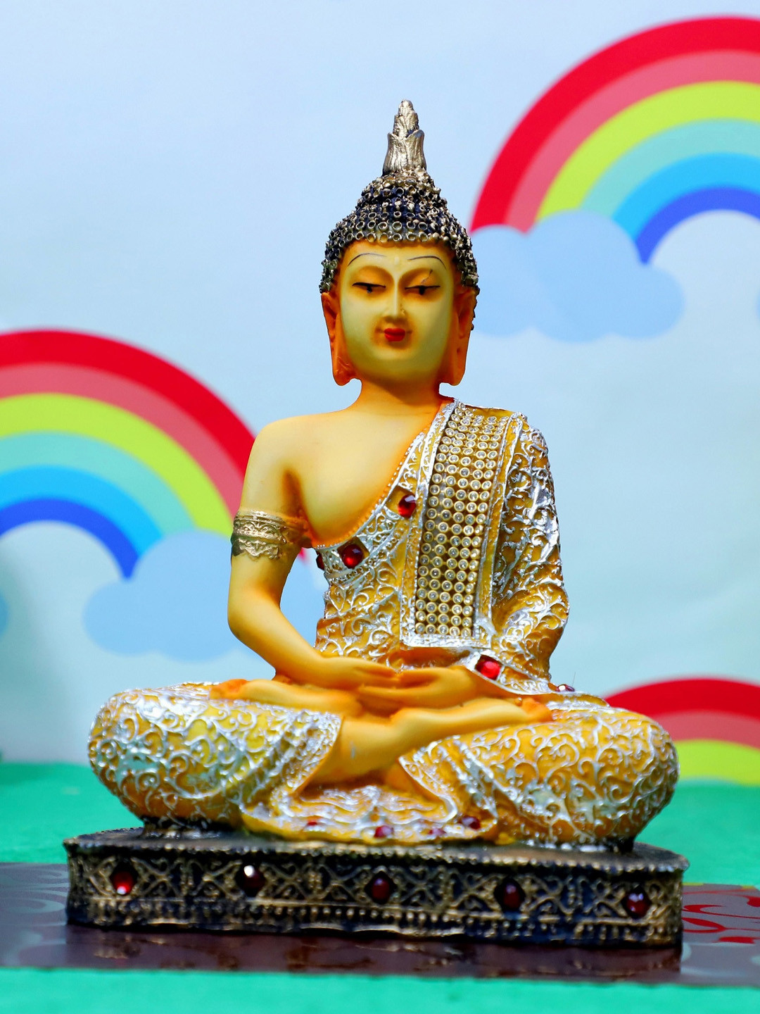 FASHIYANOO Meditation Budha Yellow Polyresin Matte Prayer Room Medium Showpiece -