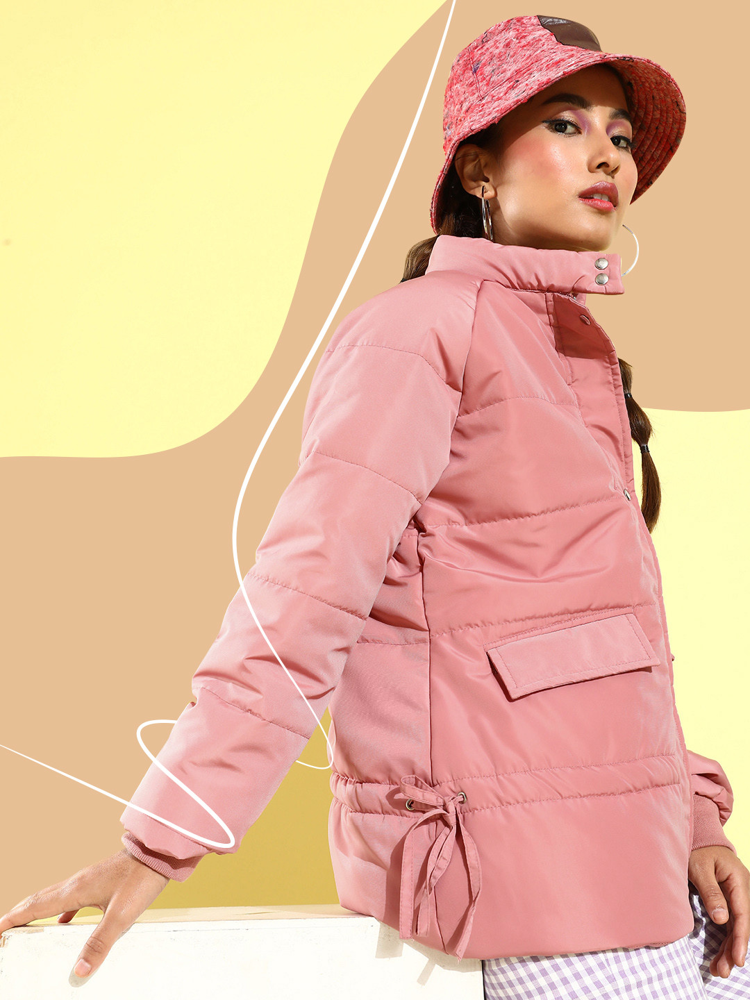 Mast & Harbour Women Mock Collar Padded Jacket With Two Flap Pockets