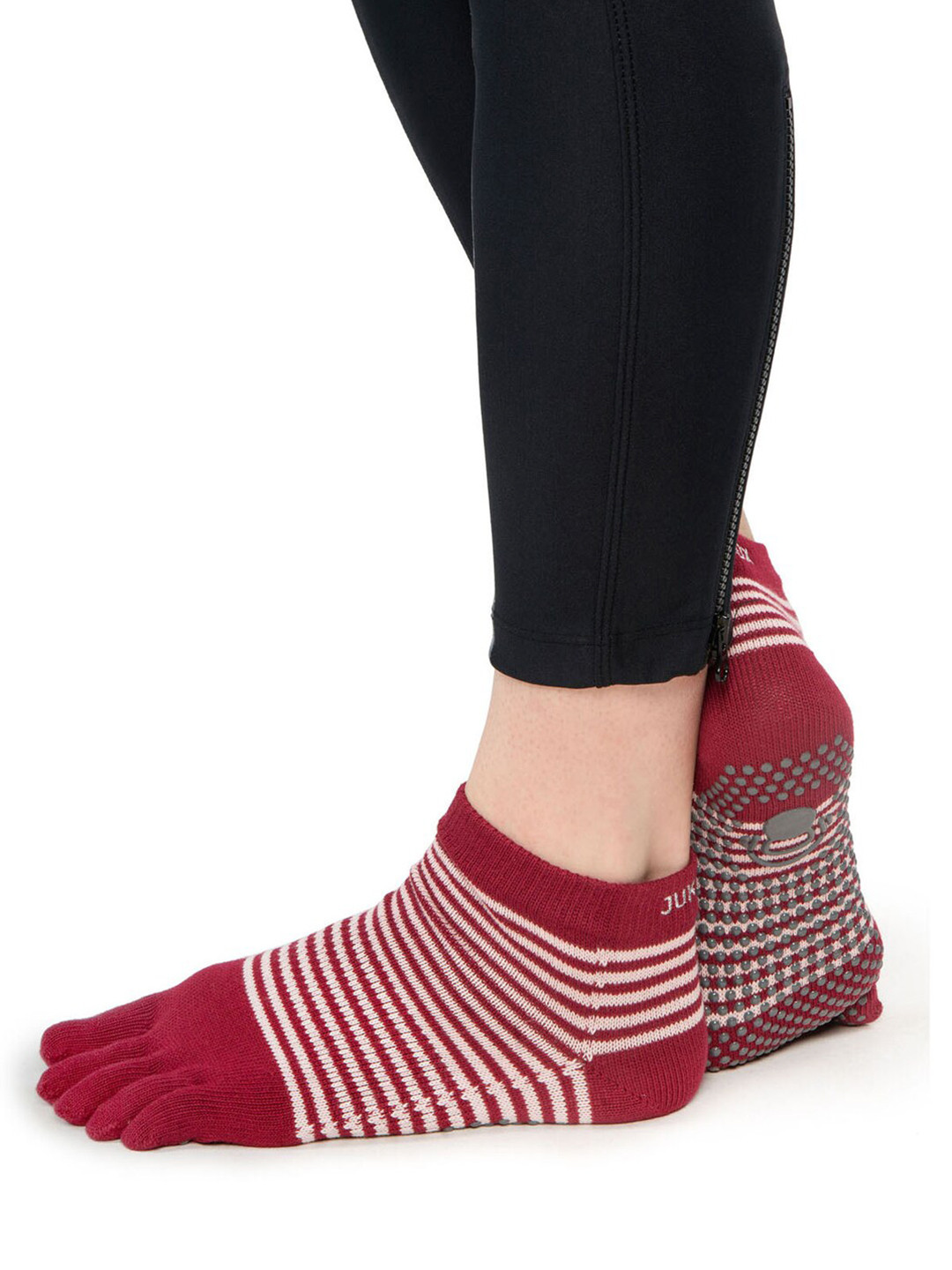 Wearjukebox  Red Striped Printed Ankle-Length Socks