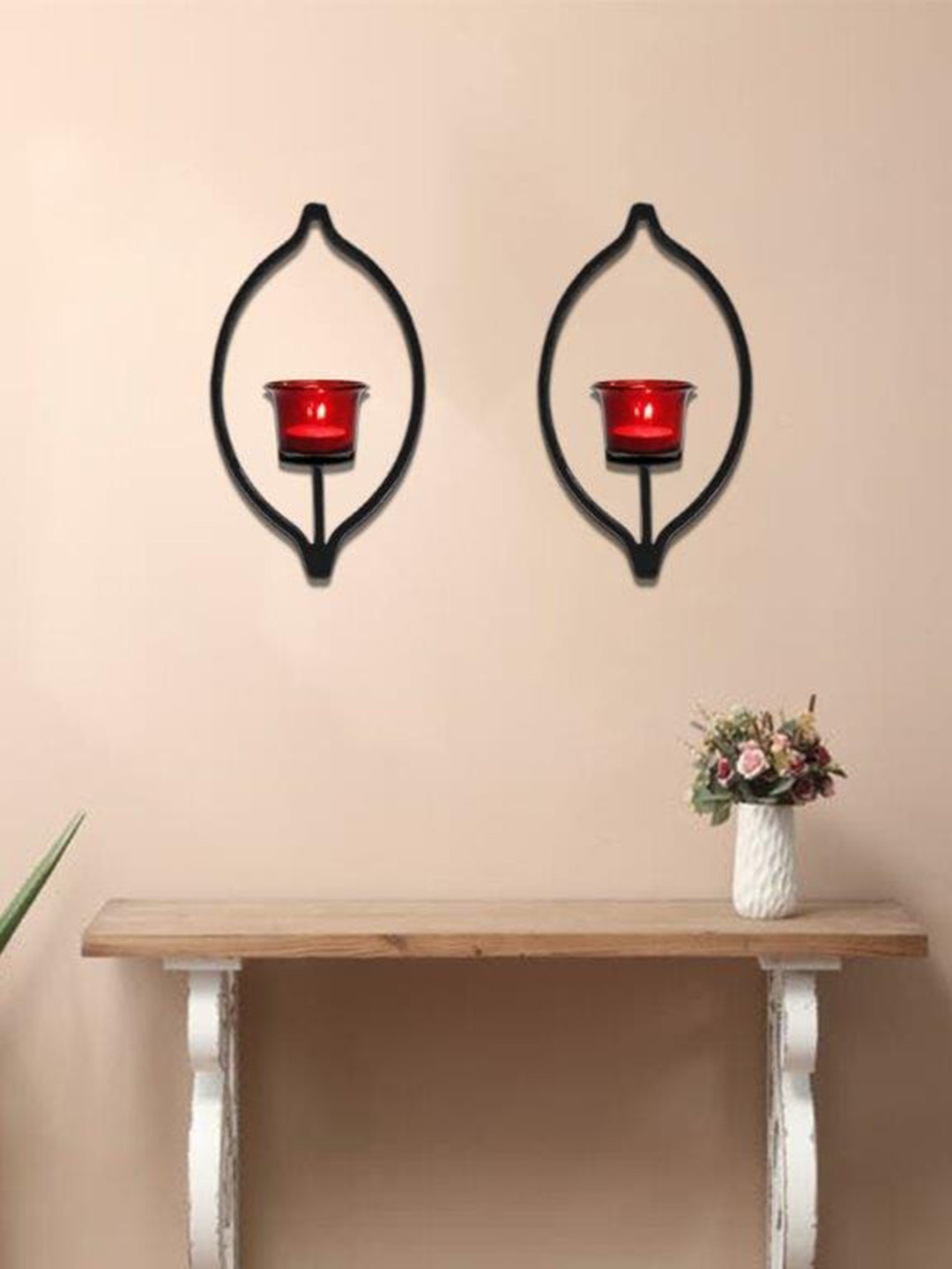 HOSLEY Set Of 2 Black Solid Tea-Light Candle Holders