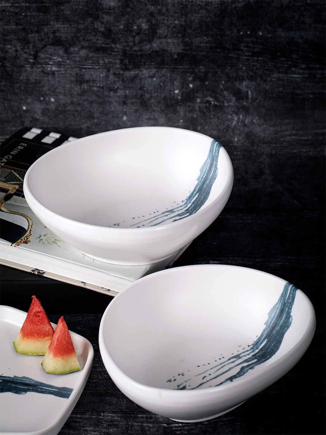 Stehlen Set of 2 White Printed Dishwasher & Microwave safe Melamine Bowls 750ml each