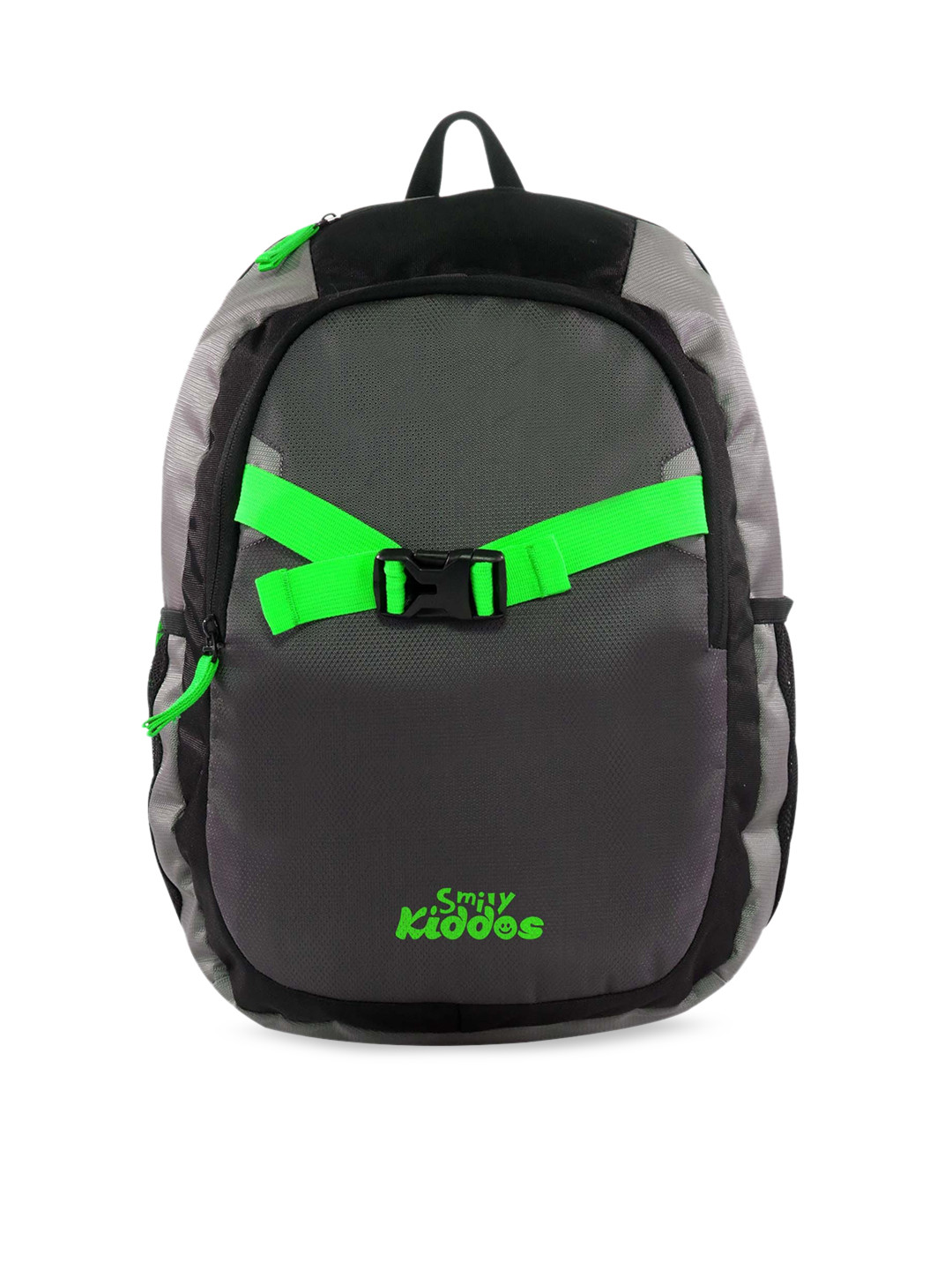 Smily Kiddos Unisex Kids Green & Grey Brand Logo Backpack with Compression Straps