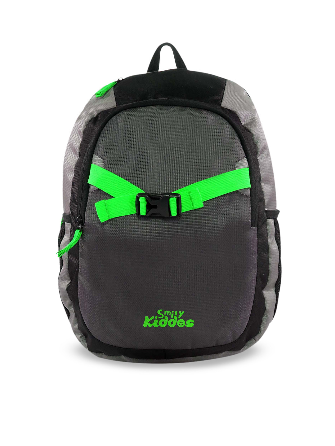 Smily Kiddos Unisex Kids Green & Grey Brand Logo Backpack with Compression Straps