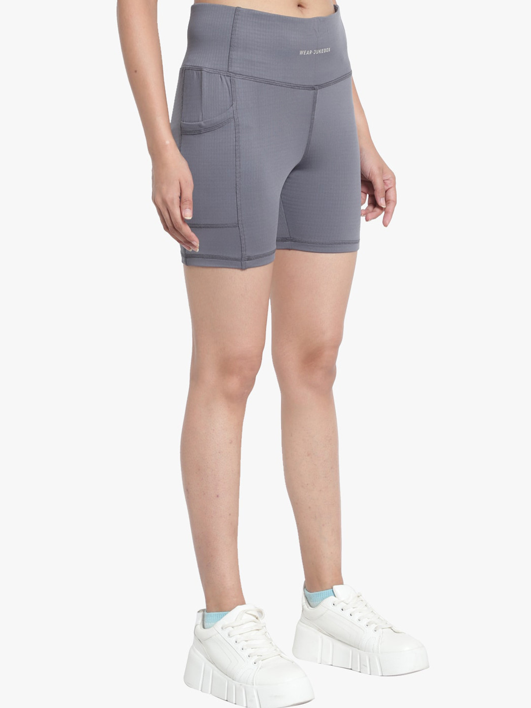 Wearjukebox Women Grey Solid Shorts & Sports Bra Co-Ords