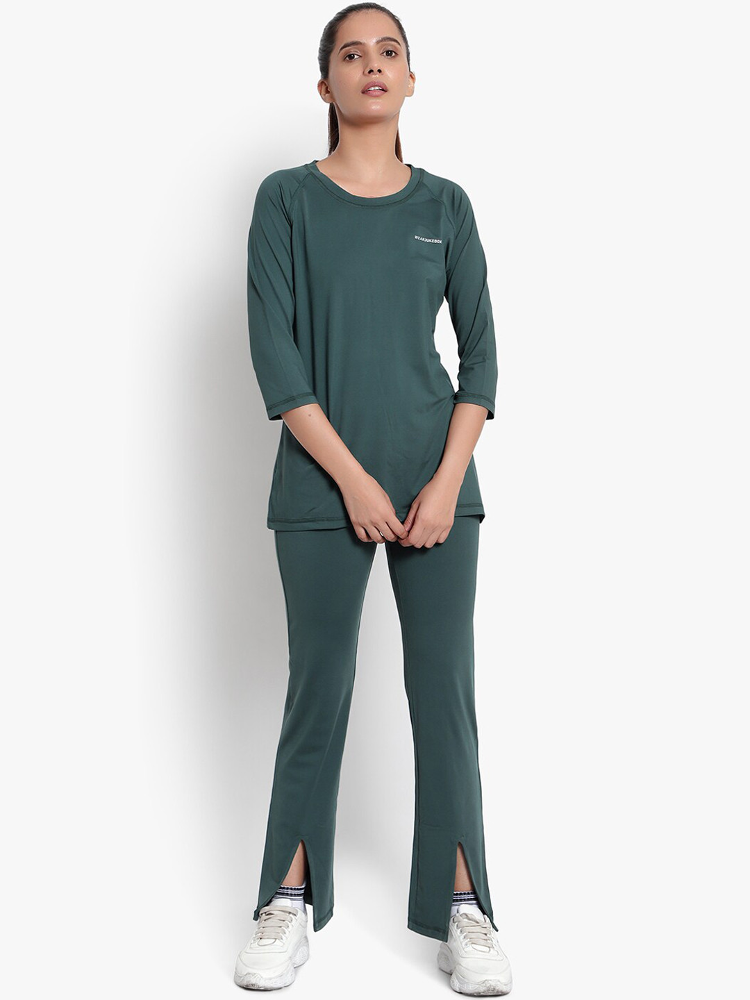 Wearjukebox Women Olive Green T-shirt with Trousers