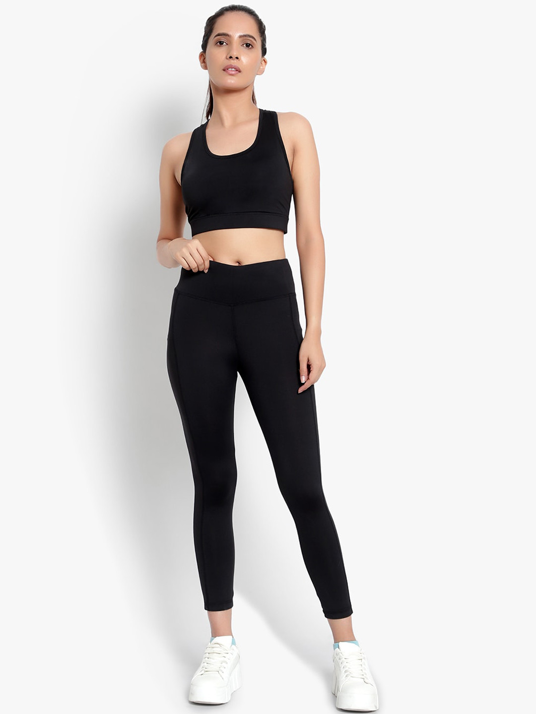 Wearjukebox Women Black Sports Bra with Tights