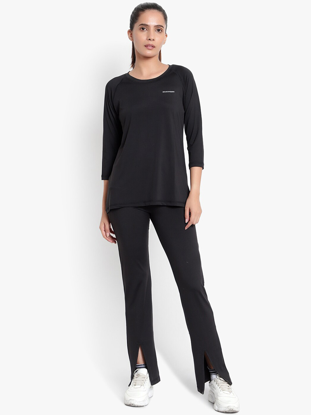 Wearjukebox Black T-Shirt & Ultra Light Slit Pant Set