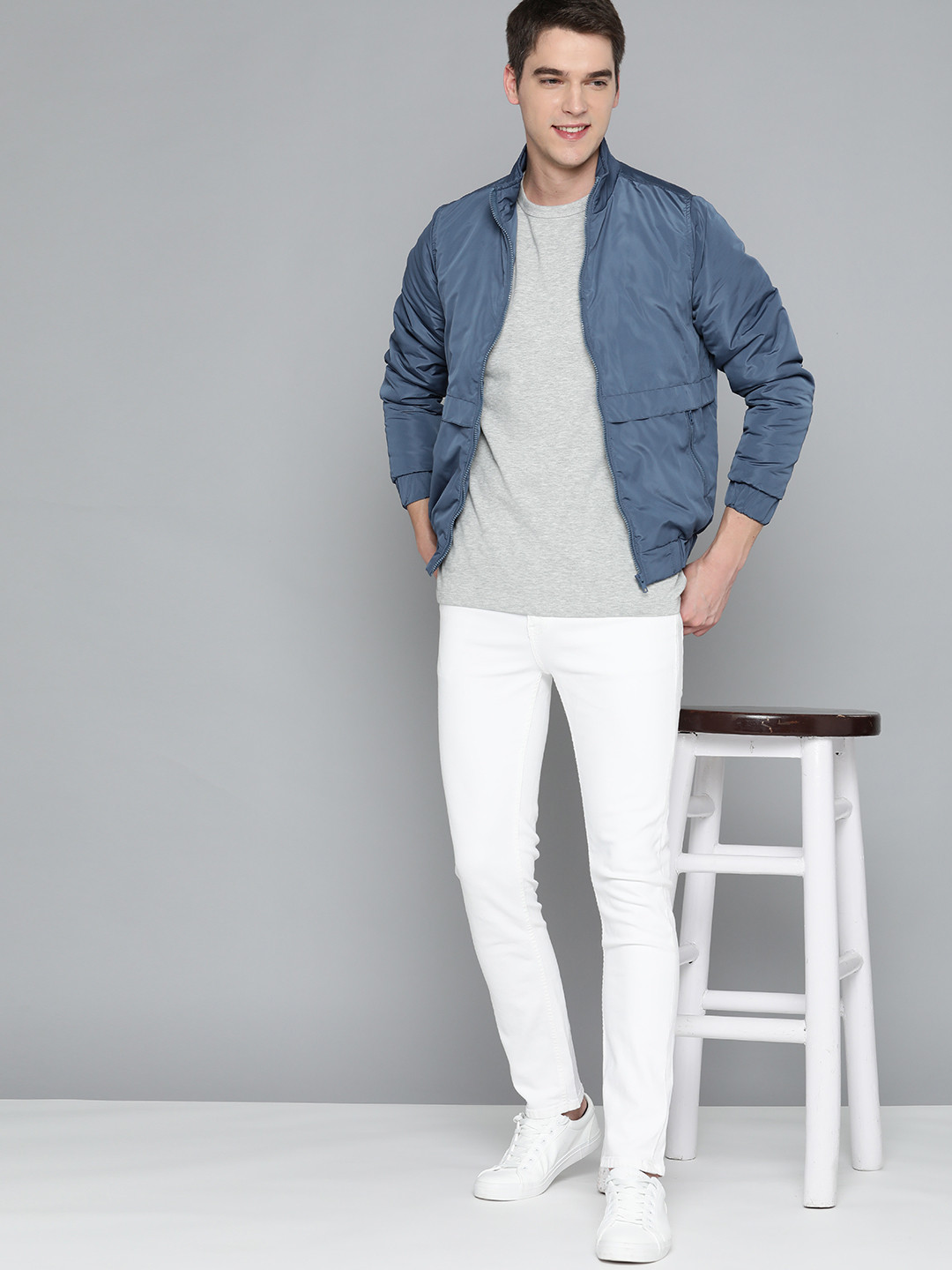 Mast & Harbour Men Blue Solid Padded Jacket
