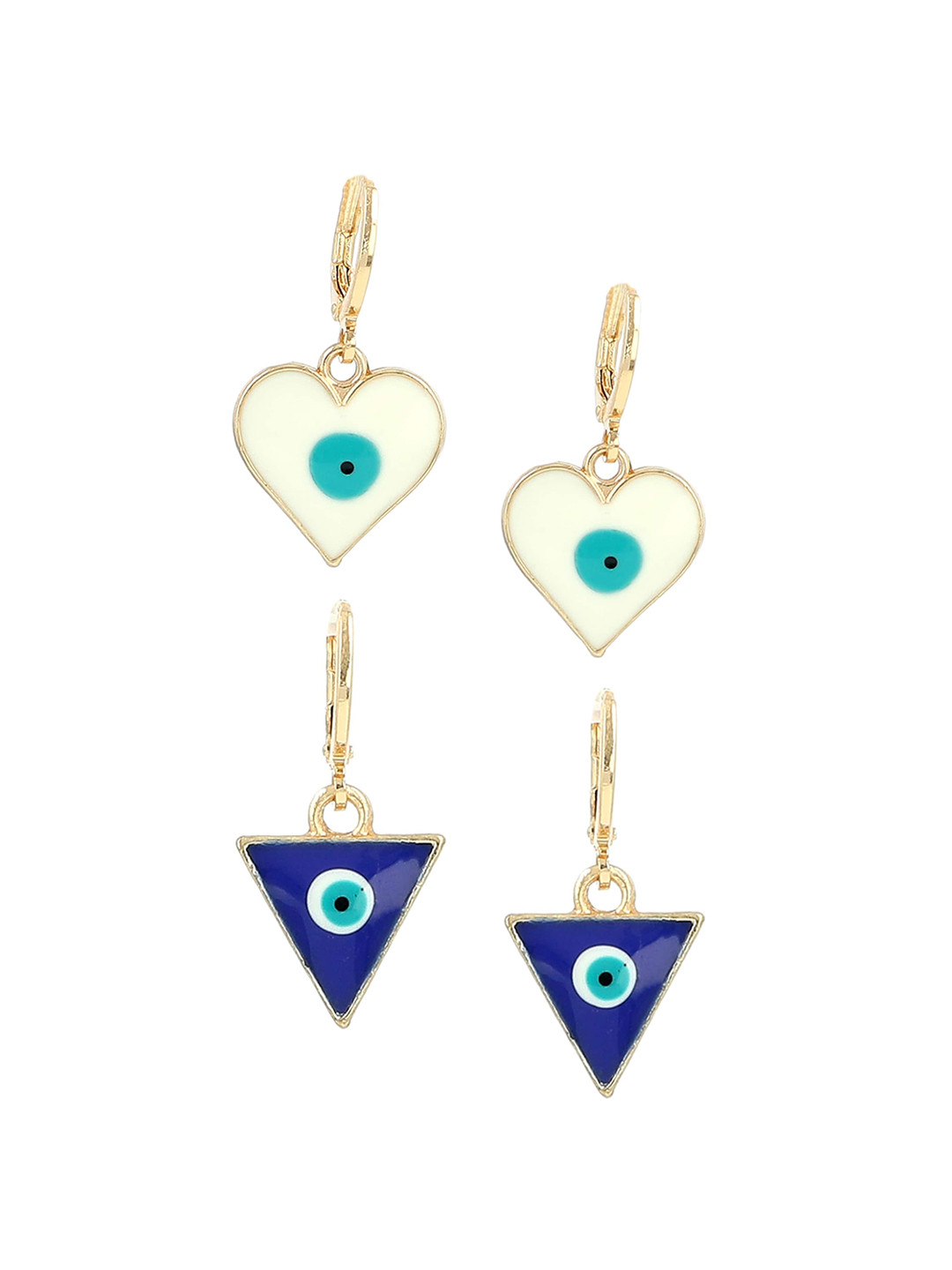 EL REGALO Blue & Gold-Toned Triangular & Heart Shaped Drop Earrings  Set of 2