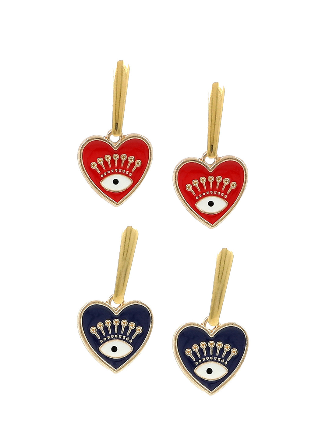 EL REGALO Black & Red Heart Shaped Studs Earrings Set of 2