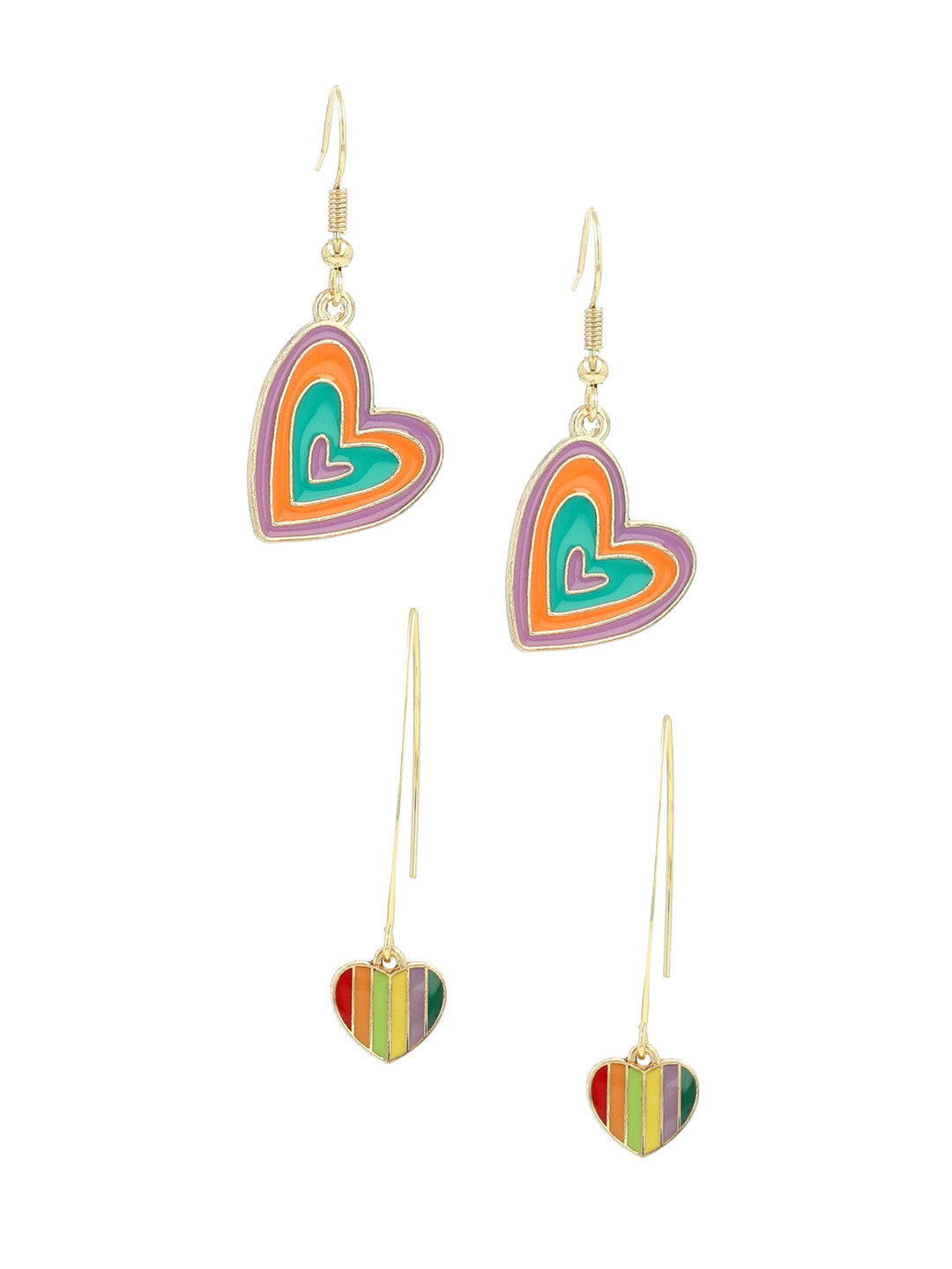 EL REGALO Women Pack of 2 Gold-Toned Orange Heart Shaped Drop Earrings