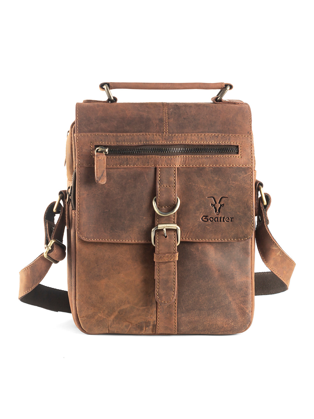 Goatter Men Coffee Brown & Gunmetal-Toned Messenger Bag