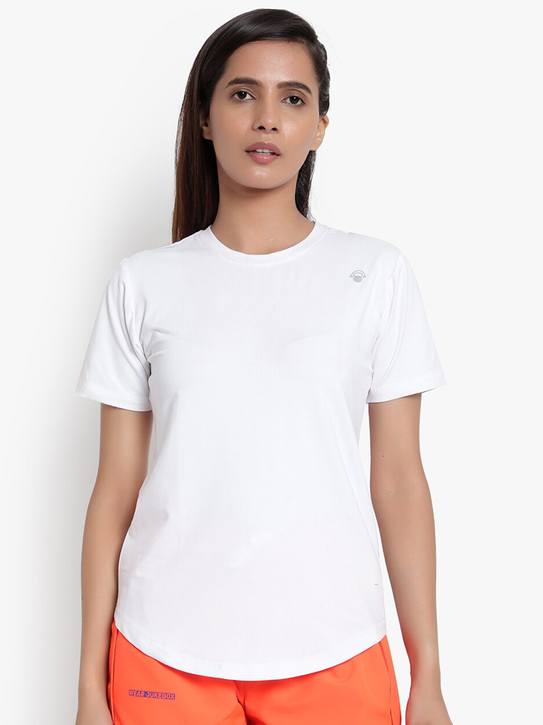 Wearjukebox White Solid Round Neck Short Sleeves Regular Top
