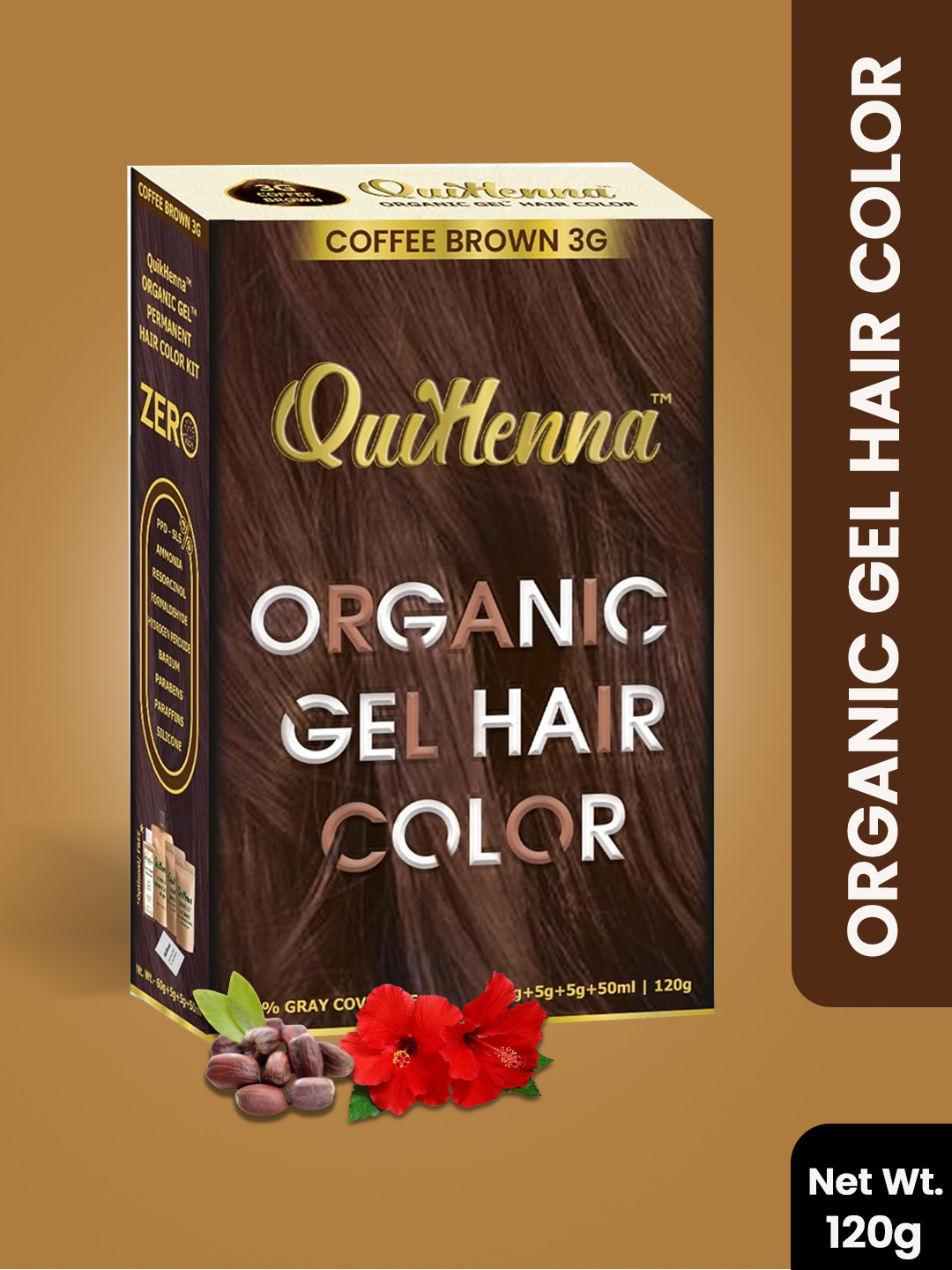 QUIKHENNA Coffee Brown Organic Damage-Free Gel Hair Color 3G 120 gm