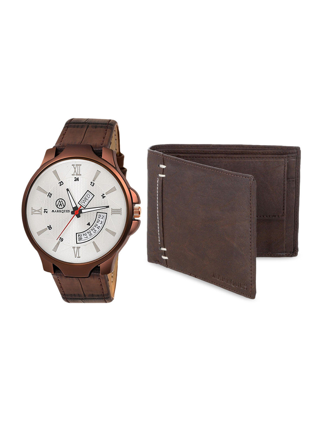 MARKQUES Men Brown Watch and Wallet Combo Accessory Gift Set