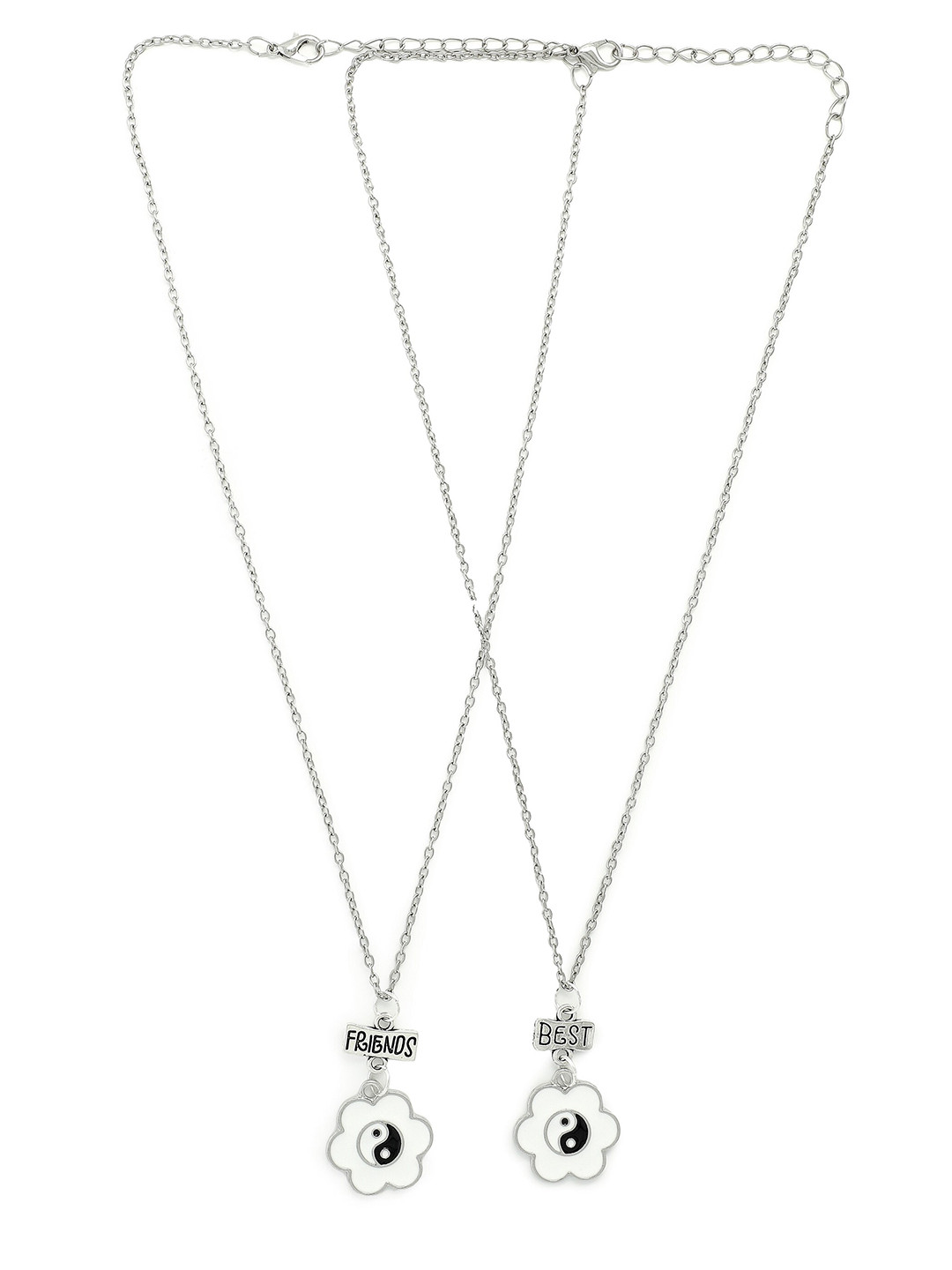 EL REGALO Women Pack of 2 Best Friend Silver-Toned  Flower Necklace