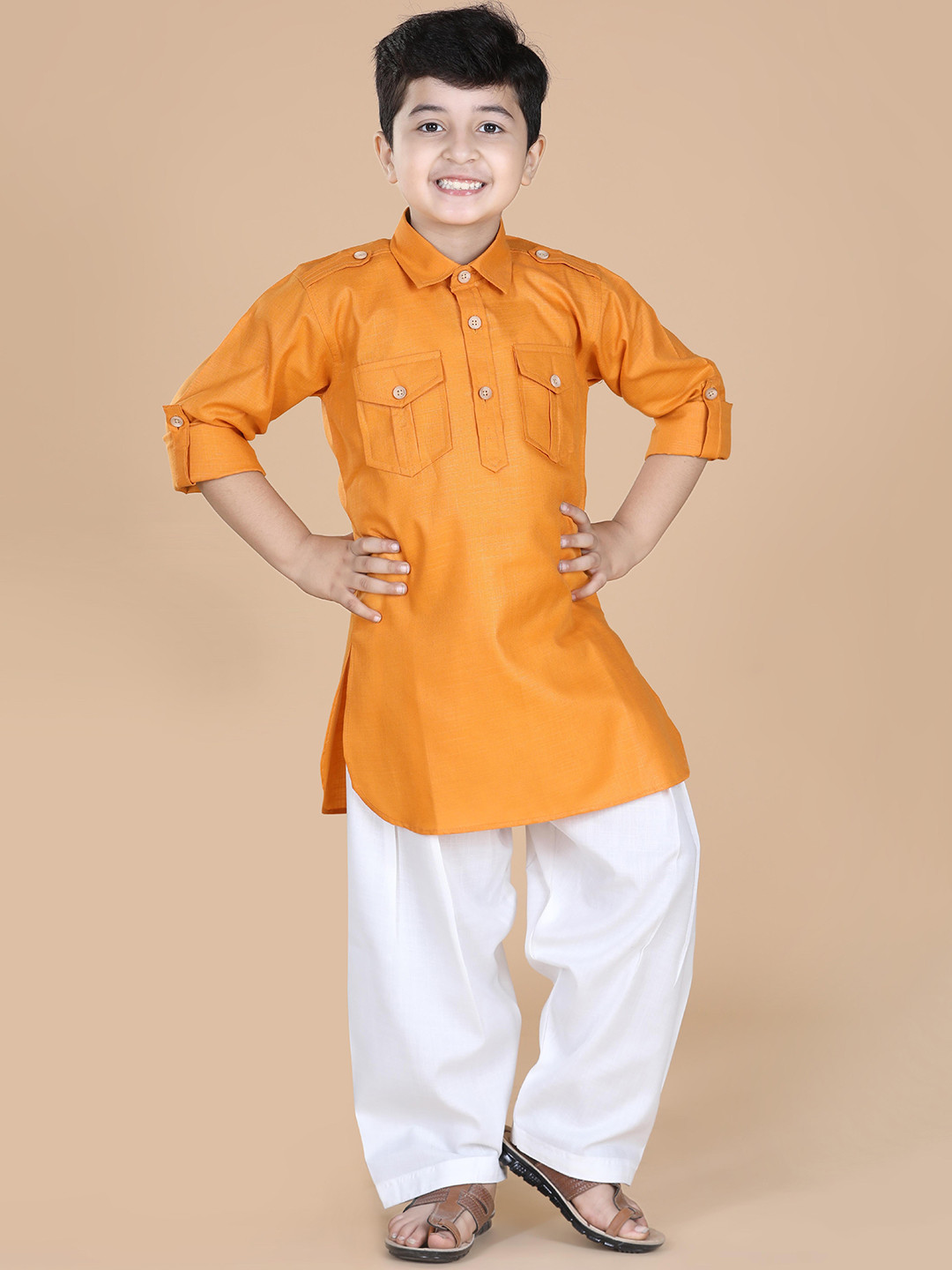 Aj DEZInES Boys Orange Pure Cotton Kurta with Salwar