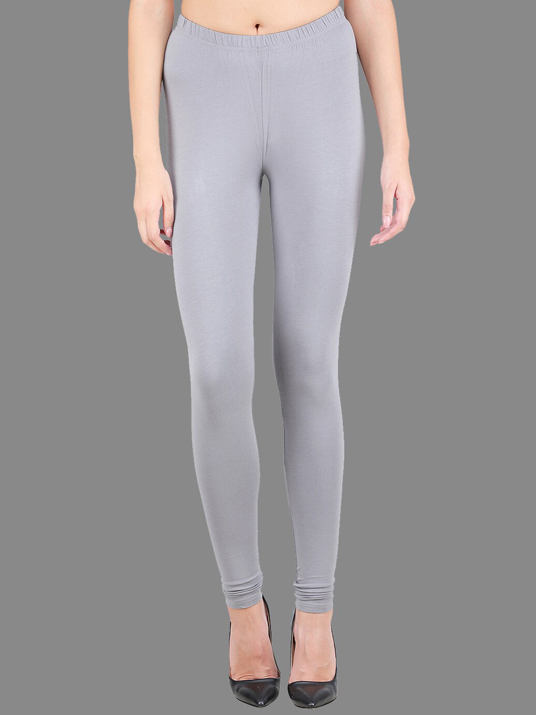 SPIFFY Women Grey Solid Cotton Churidar-Length Leggings