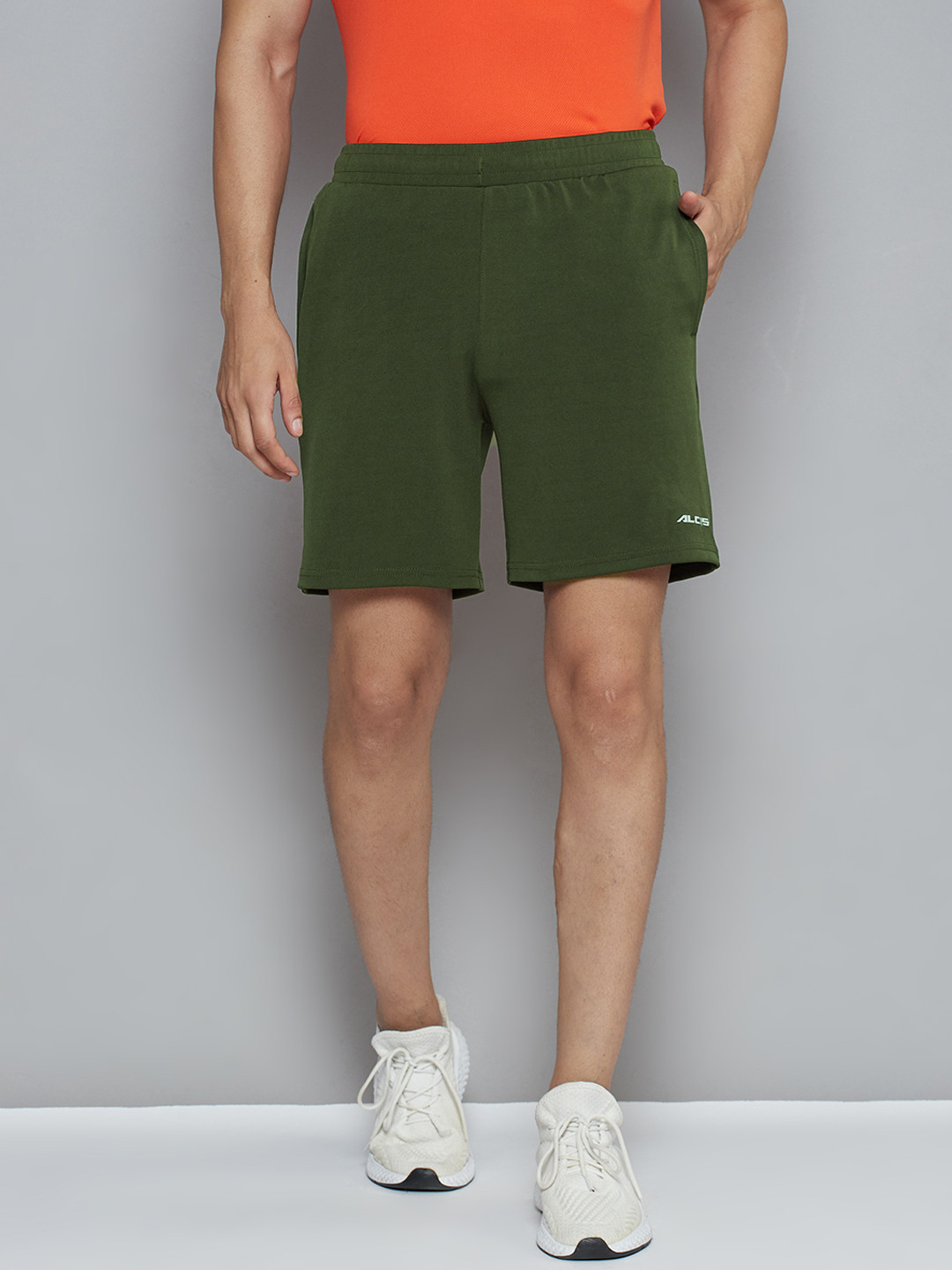 Alcis Men Olive Green Solid Slim Fit Sports Lycra Shorts
