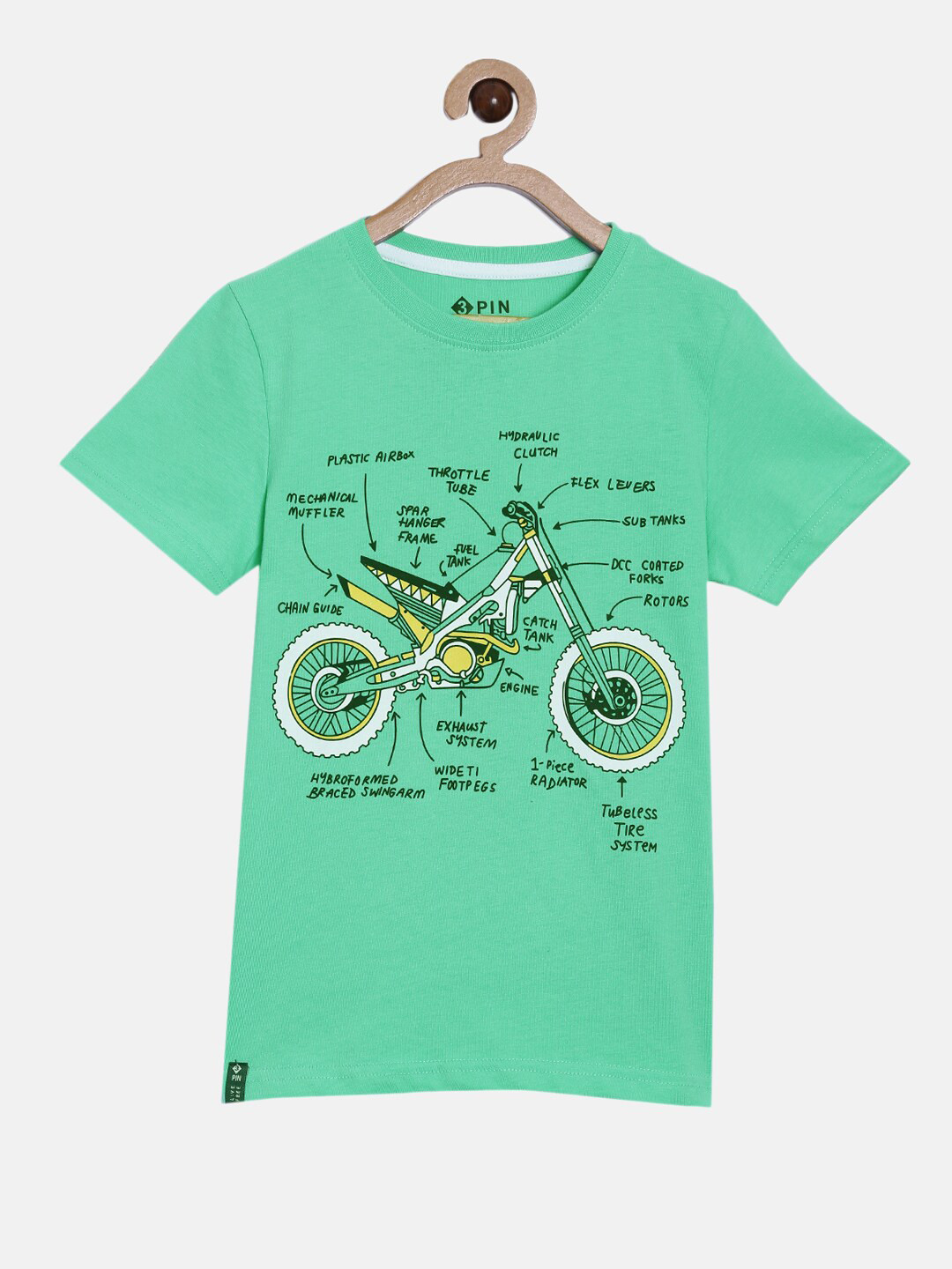 3PIN Boys Green Biker Printed Applique T-shirt