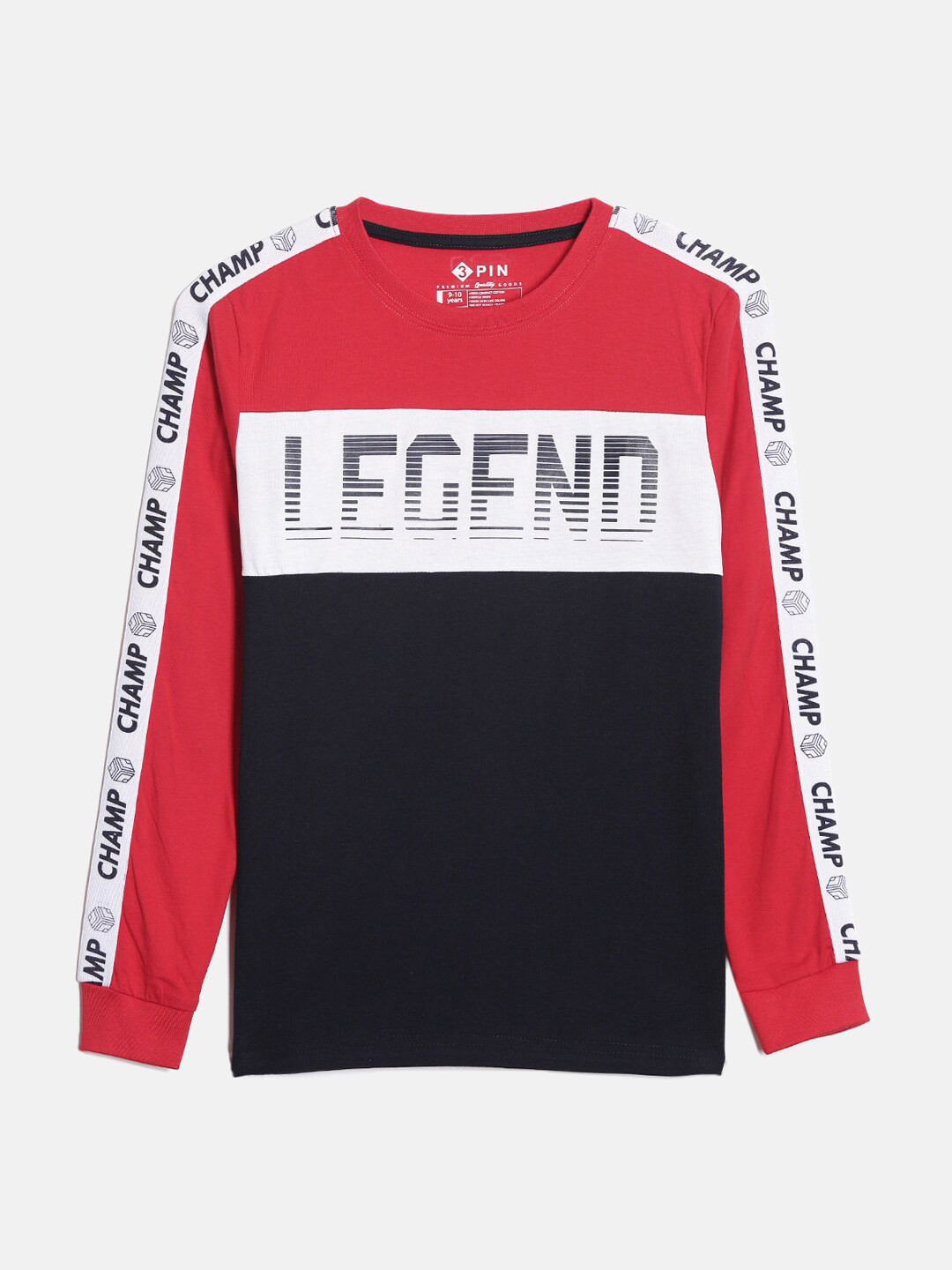 3PIN Boys Red Typography Printed Applique T-shirt
