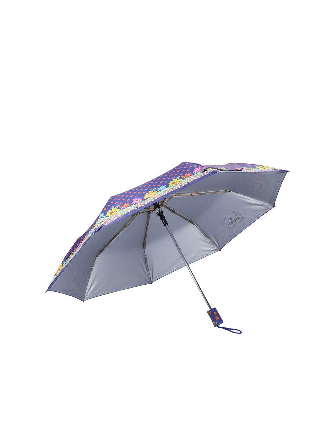 THE CLOWNFISH Polka Dot Blue Floral Printed 3 Fold Double Coated Umbrella