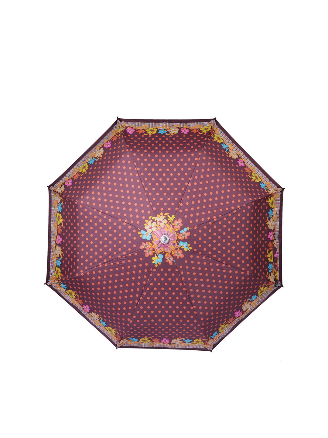 THE CLOWNFISH Polka Dot Chocolate Brown & Orange Printed 3-Fold Double Coated Umbrella