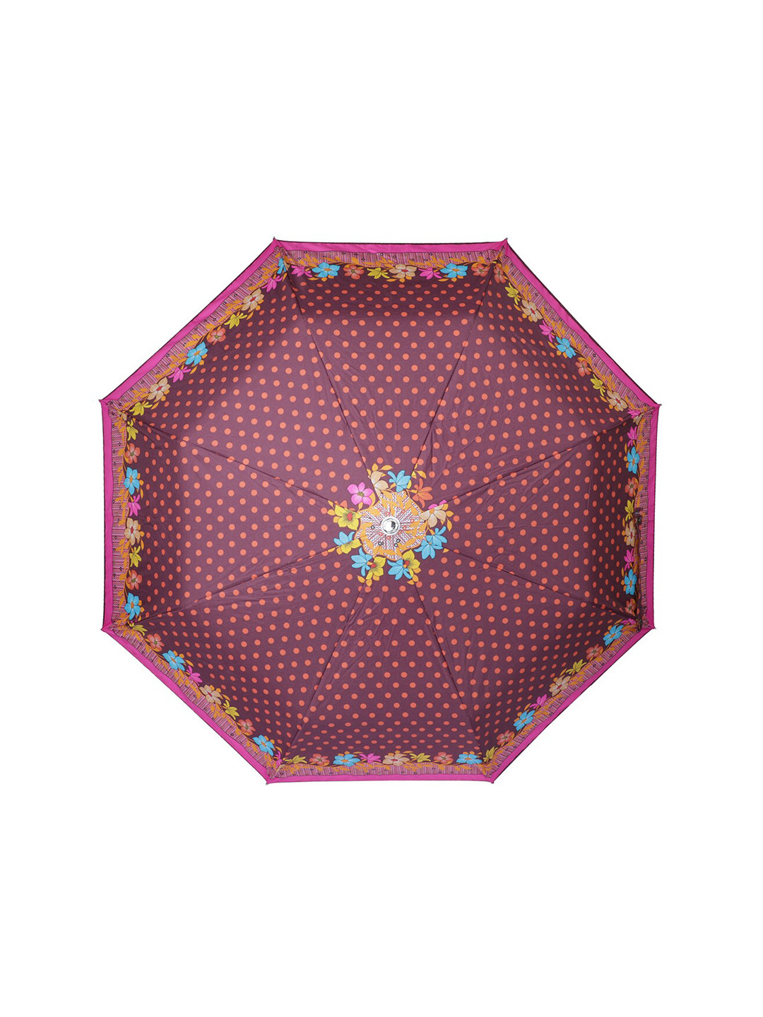 THE CLOWNFISH Polka Dot Unisex Camel Brown Printed 3-Folded Semi-Automatic Umbrella