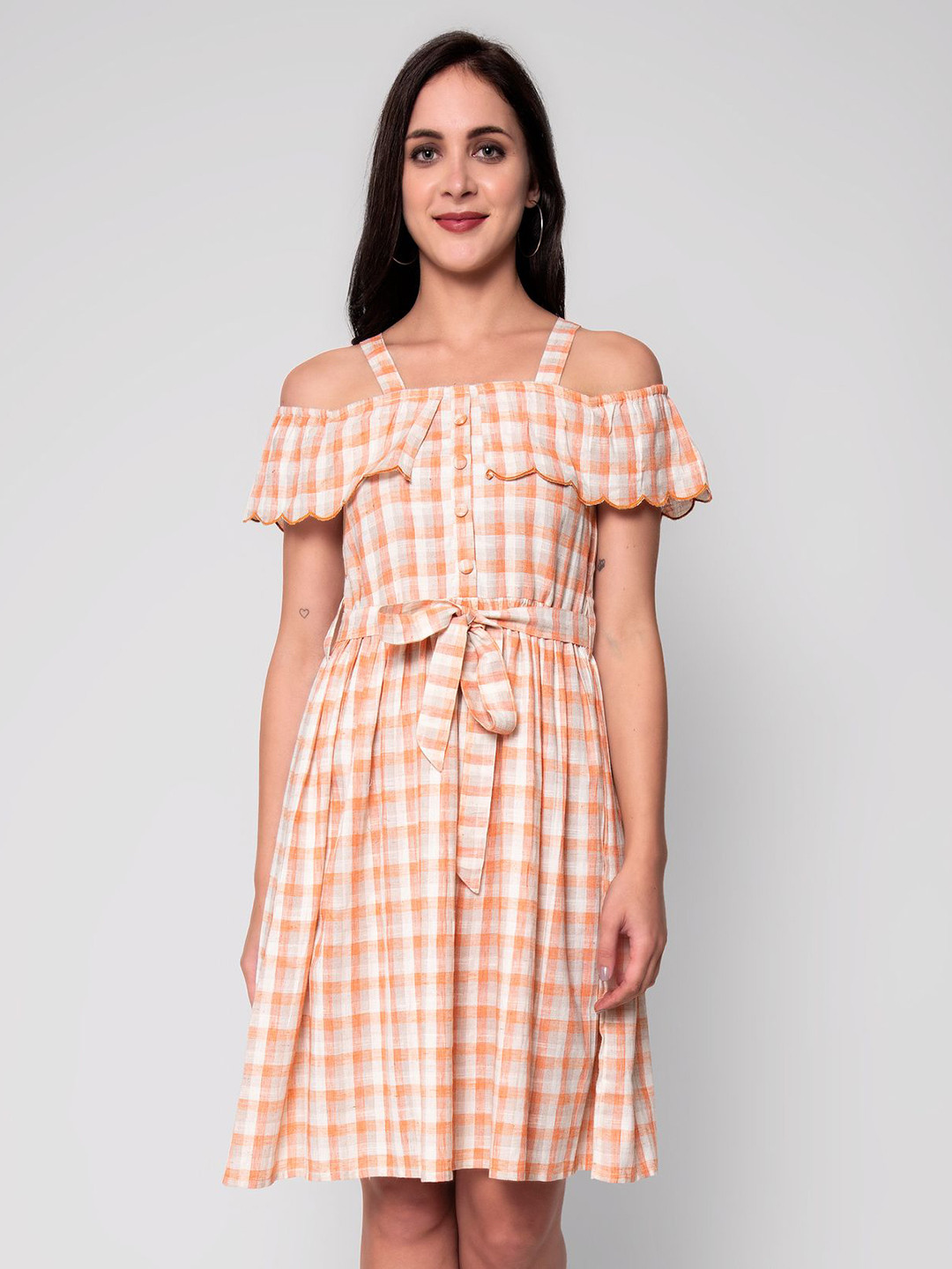 God Bless Orange Checked Dress