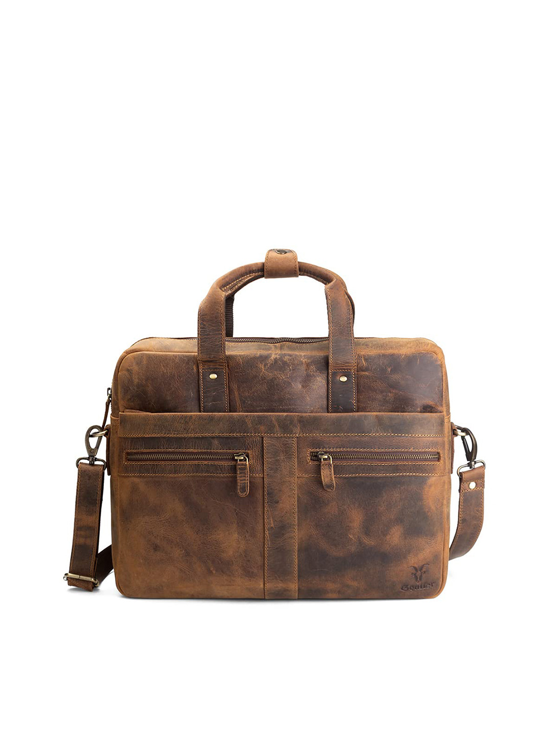 Goatter Men Brown Leather Laptop Bag