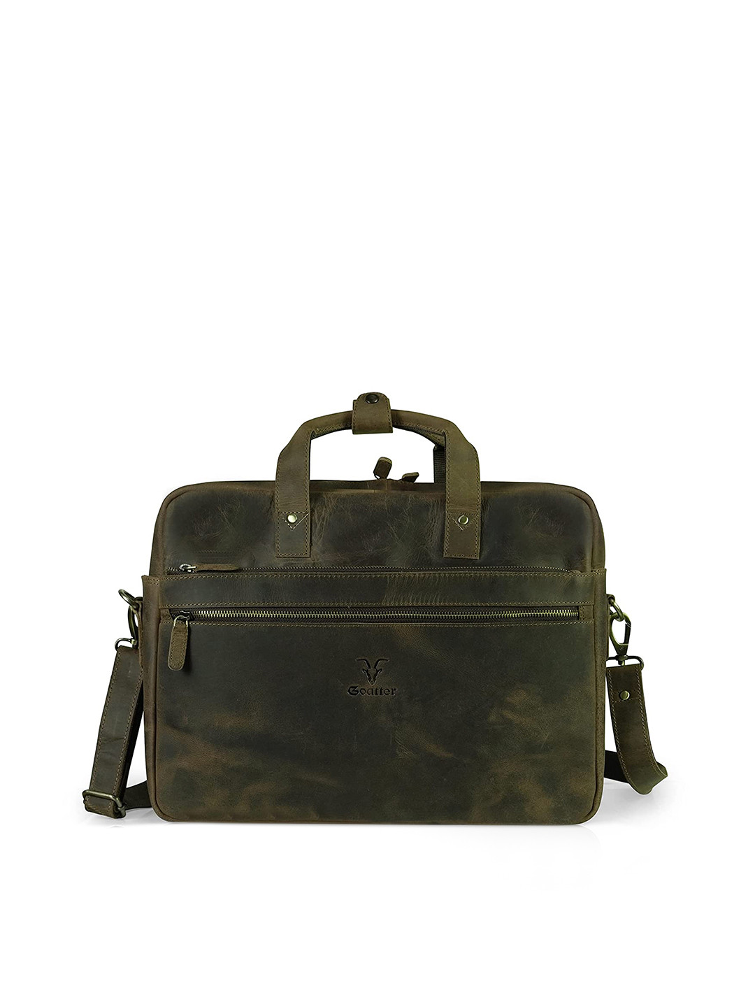Goatter Men Coffee Brown Leather Laptop Bag