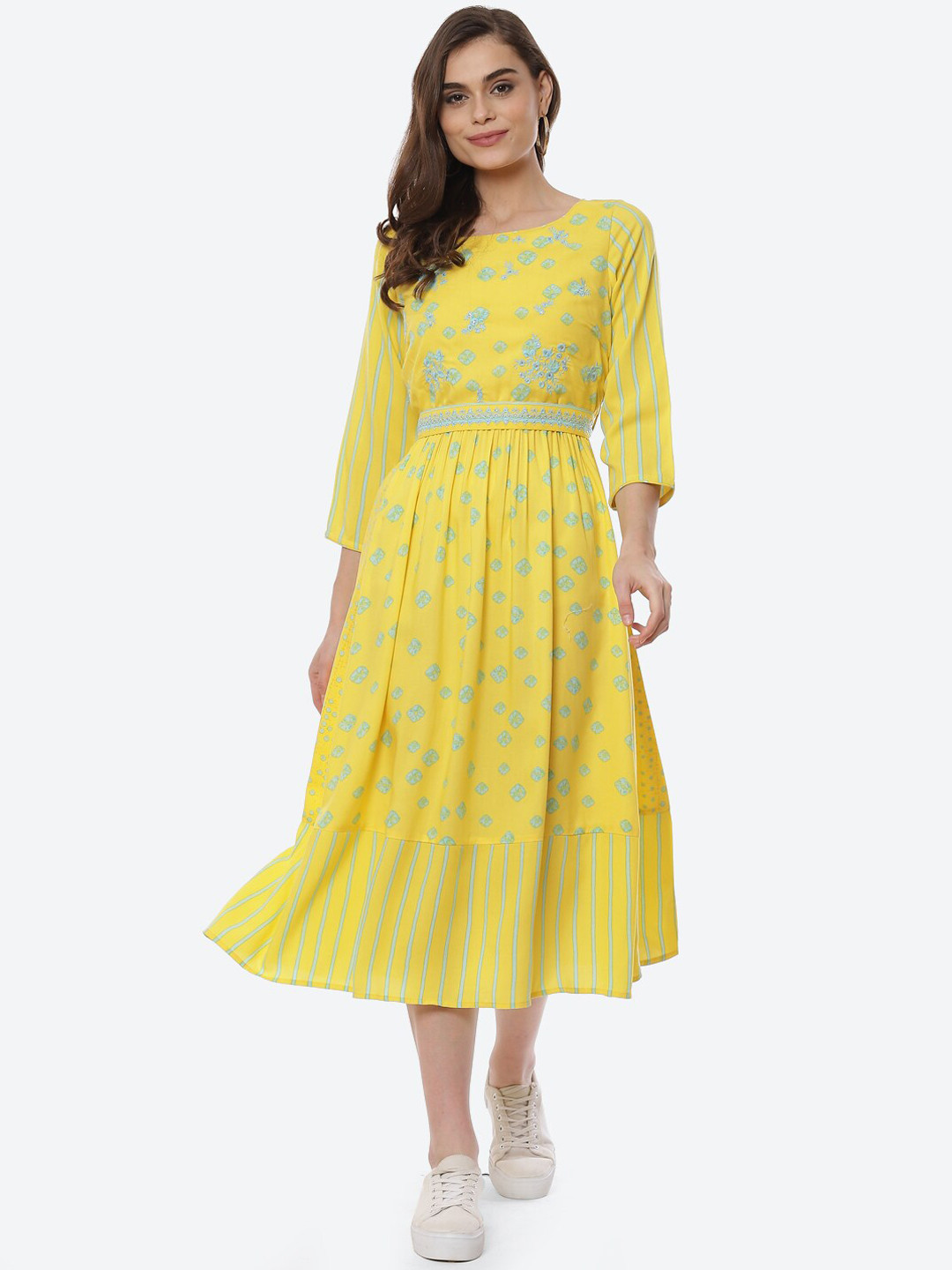 Biba Women Yellow Ethnic Motifs Printed Anarkali Kurta