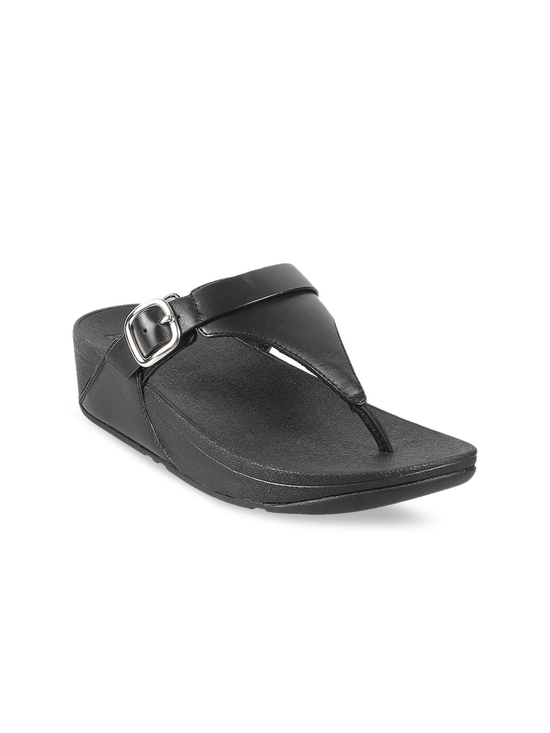 fitflop Black Leather Comfort Sandals with Buckles