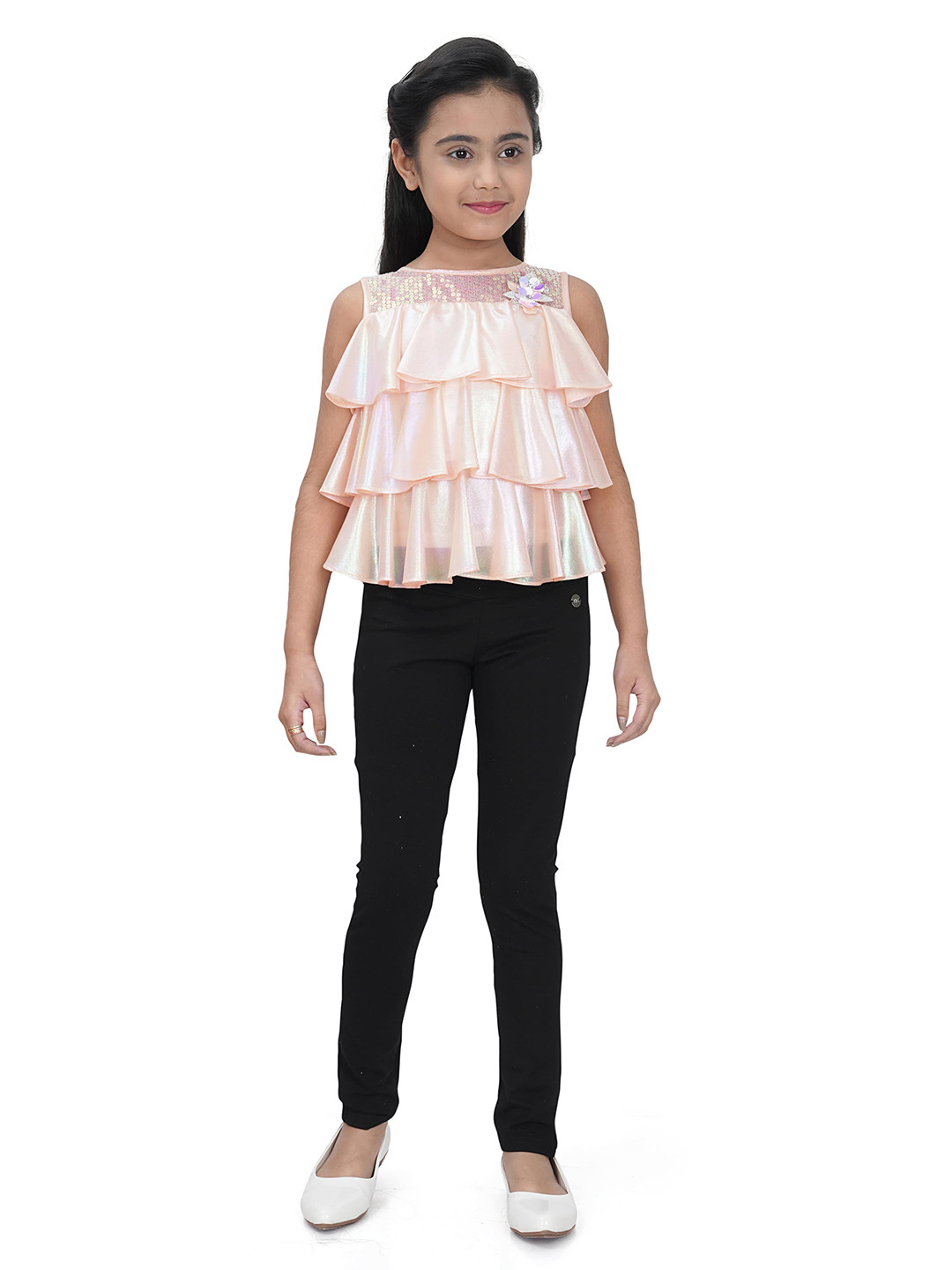 Tiny Girl Peach-Coloured & heavenly pink Tiered Top