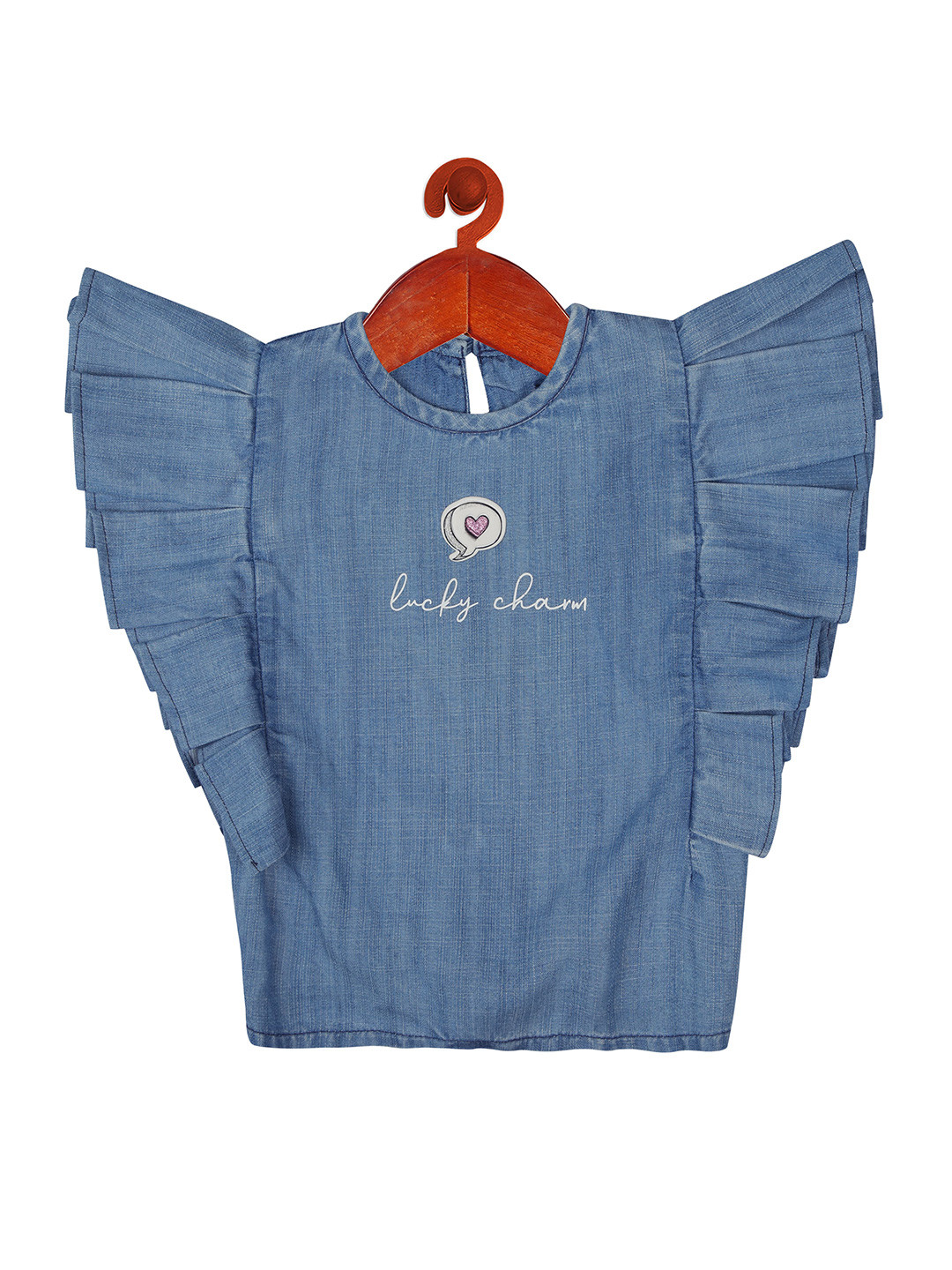 Tiny Girl Girls Blue Typography Printed Regular Top With Flutter Sleeves