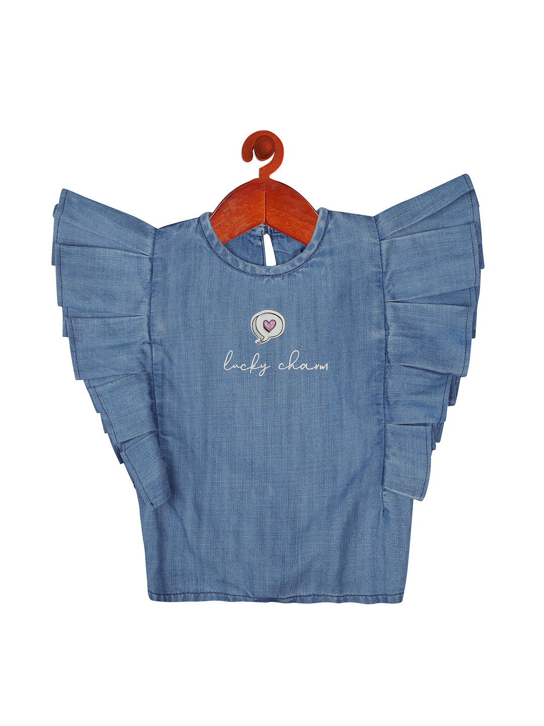 Tiny Girl Girls Blue Typography Printed Regular Top With Flutter Sleeves