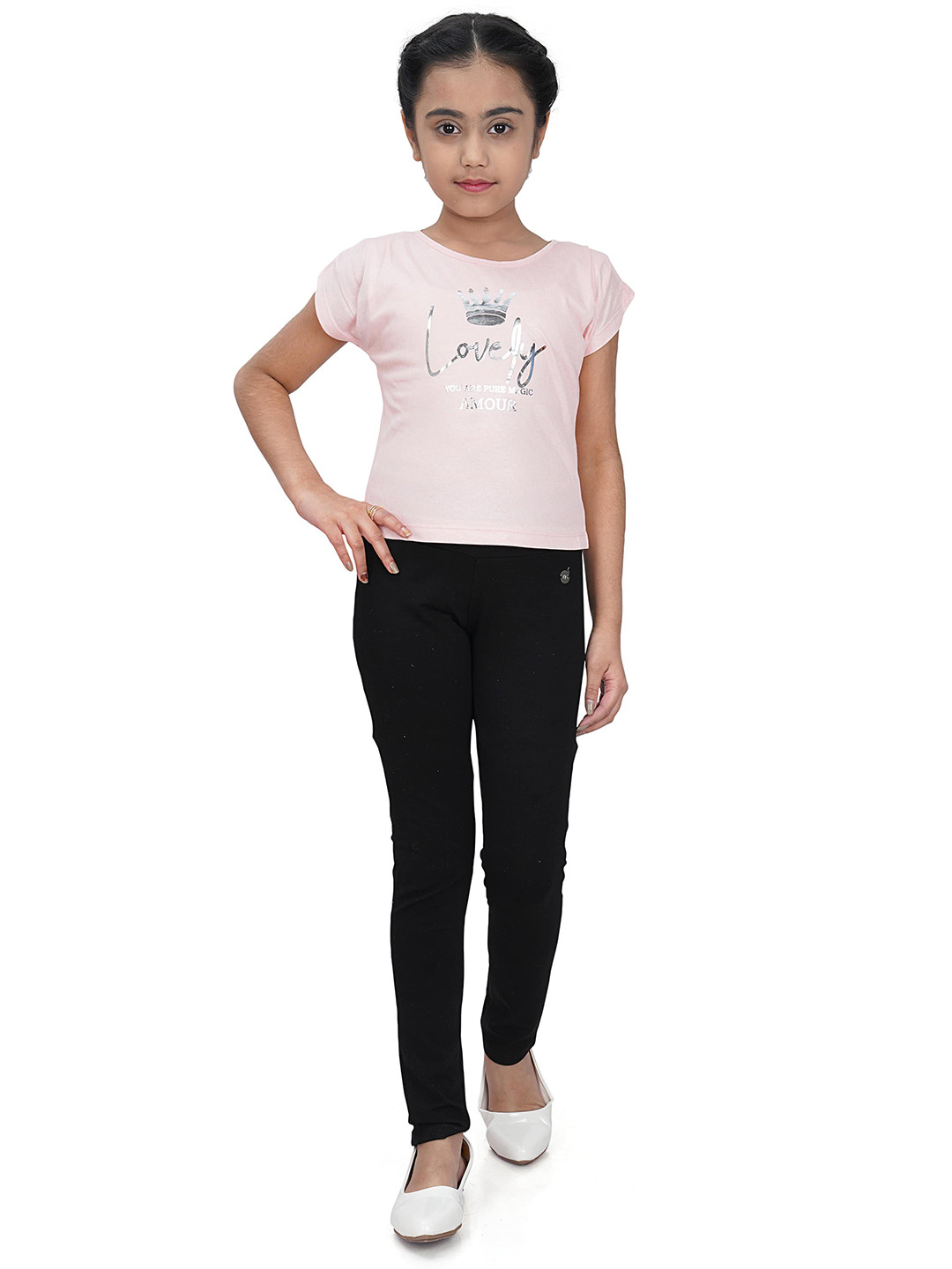 Tiny Girl Peach-Coloured & rosewater Print Top