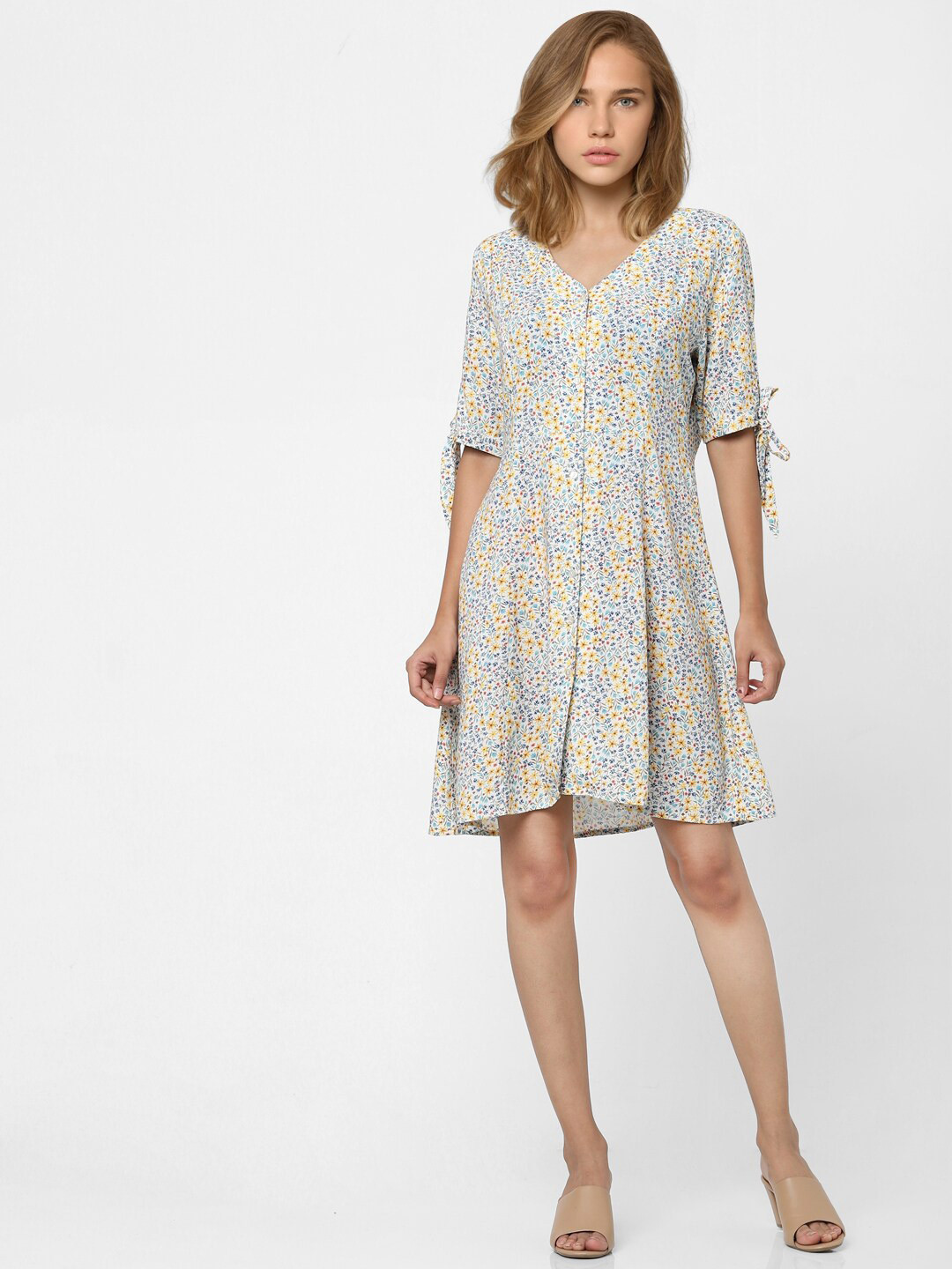 ONLY Beige & light silver Floral Dress