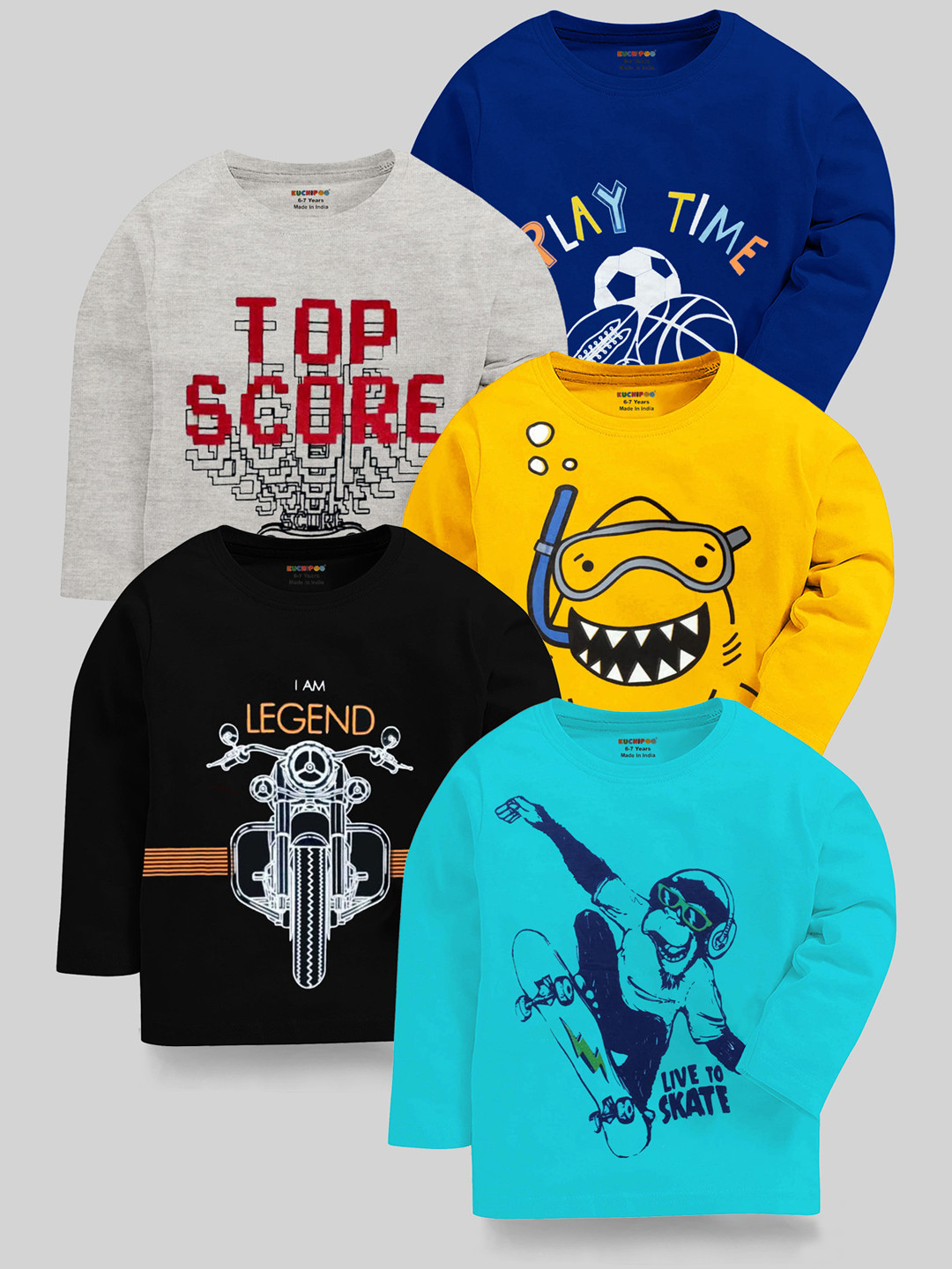 KUCHIPOO Boys Multicoloured & amber Biker 5 Printed Applique T-shirt